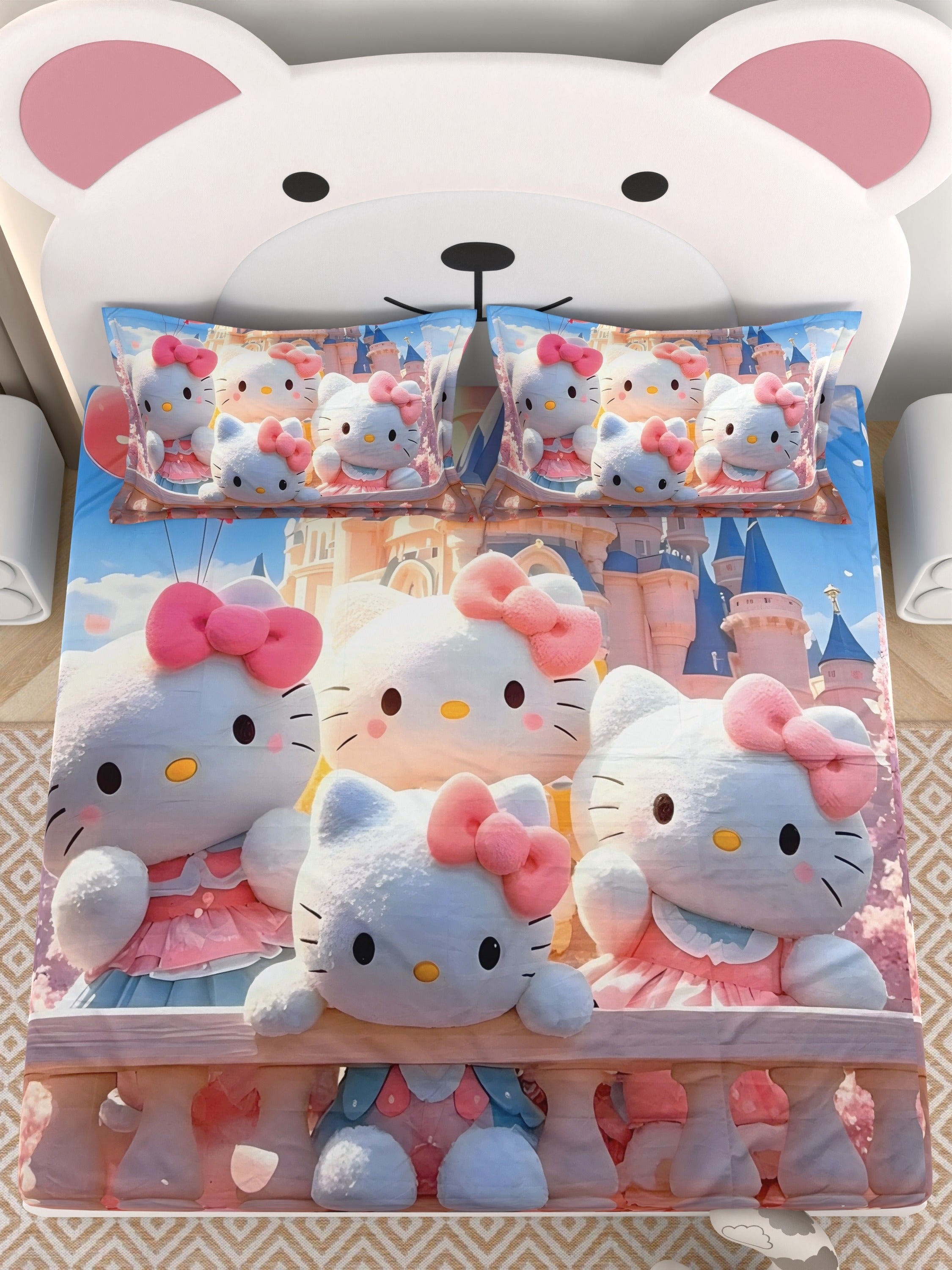 A-5060 - Poly Cotton 130 GSM Queen Size Digital Print Double Bedsheet (228X254) with Two Pillow Covers (43X69)