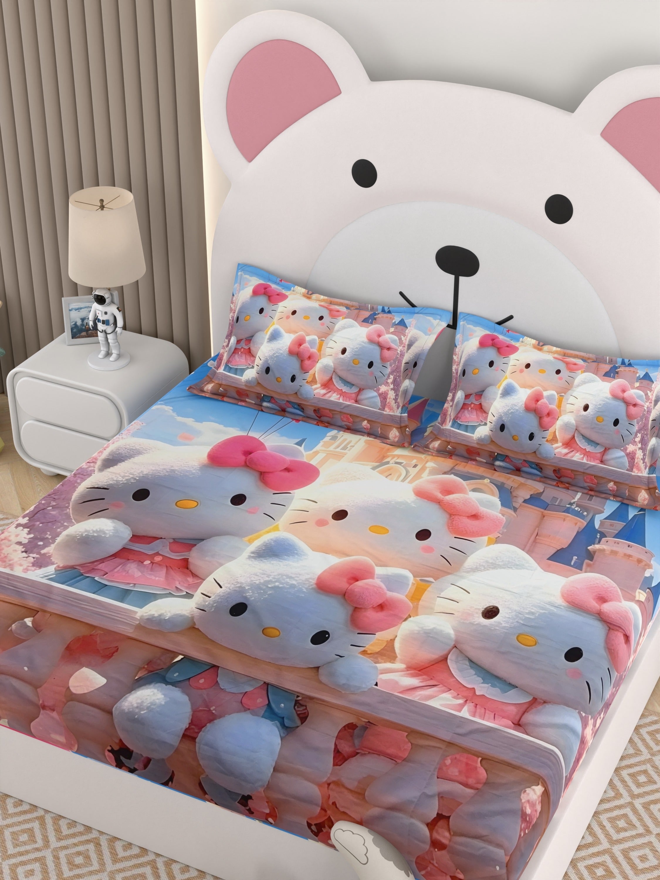 A-5060 - Poly Cotton 130 GSM Queen Size Digital Print Double Bedsheet (228X254) with Two Pillow Covers (43X69)