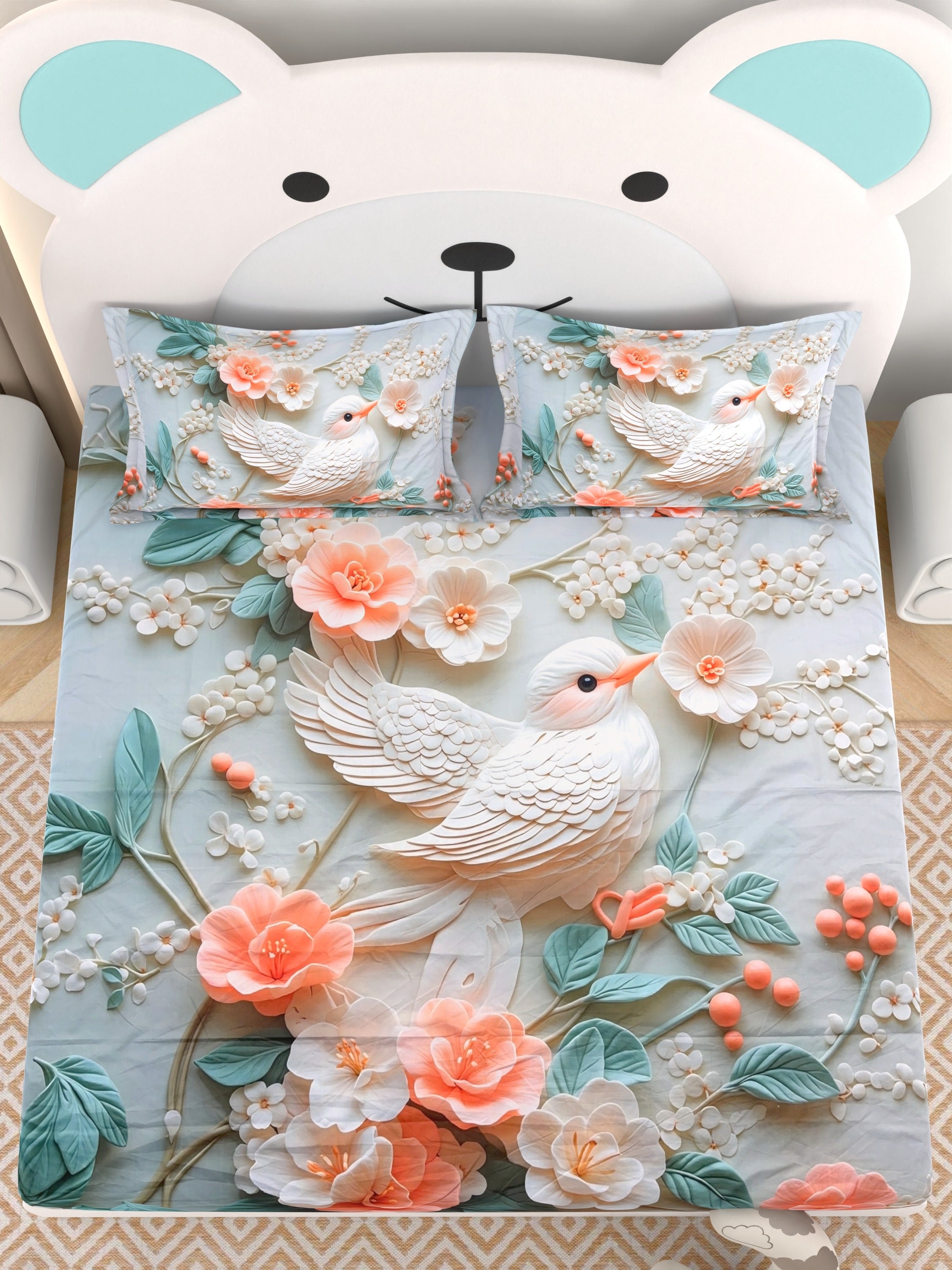 A-5062 - Poly Cotton 130 GSM Queen Size Digital Print Double Bedsheet (228X254) with Two Pillow Covers (43X69)