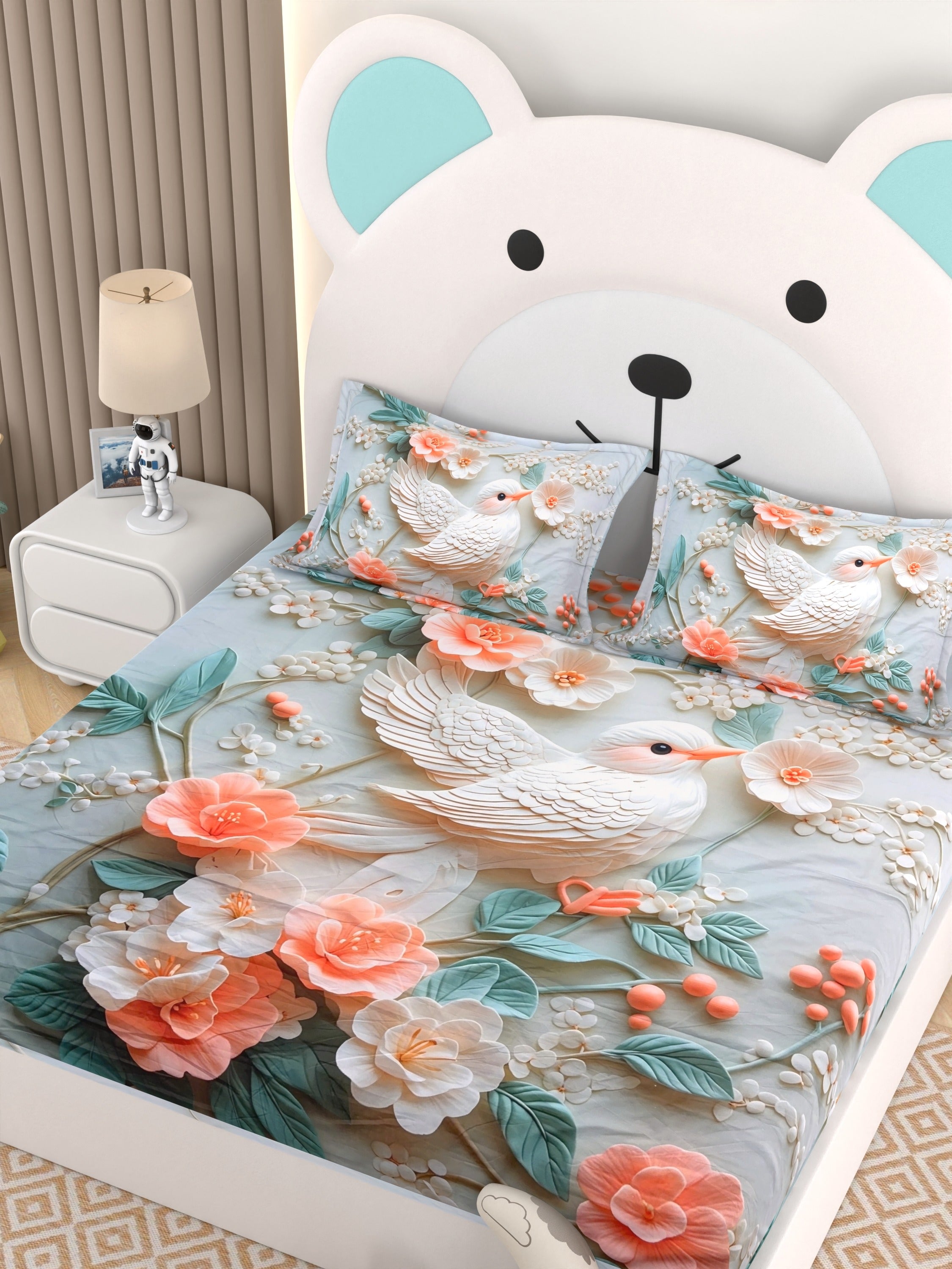 A-5062 - Poly Cotton 130 GSM Queen Size Digital Print Double Bedsheet (228X254) with Two Pillow Covers (43X69)