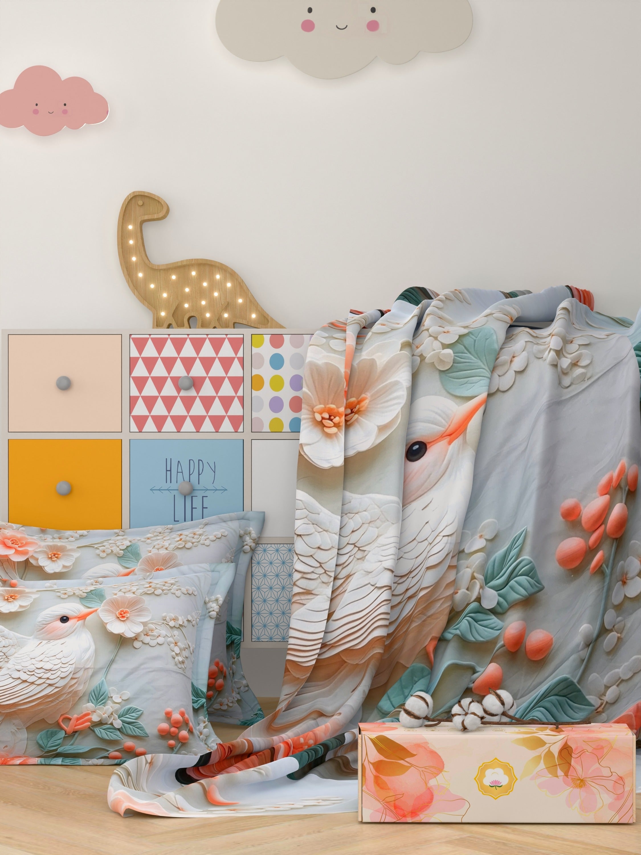 A-5062 - Poly Cotton 130 GSM Queen Size Digital Print Double Bedsheet (228X254) with Two Pillow Covers (43X69)