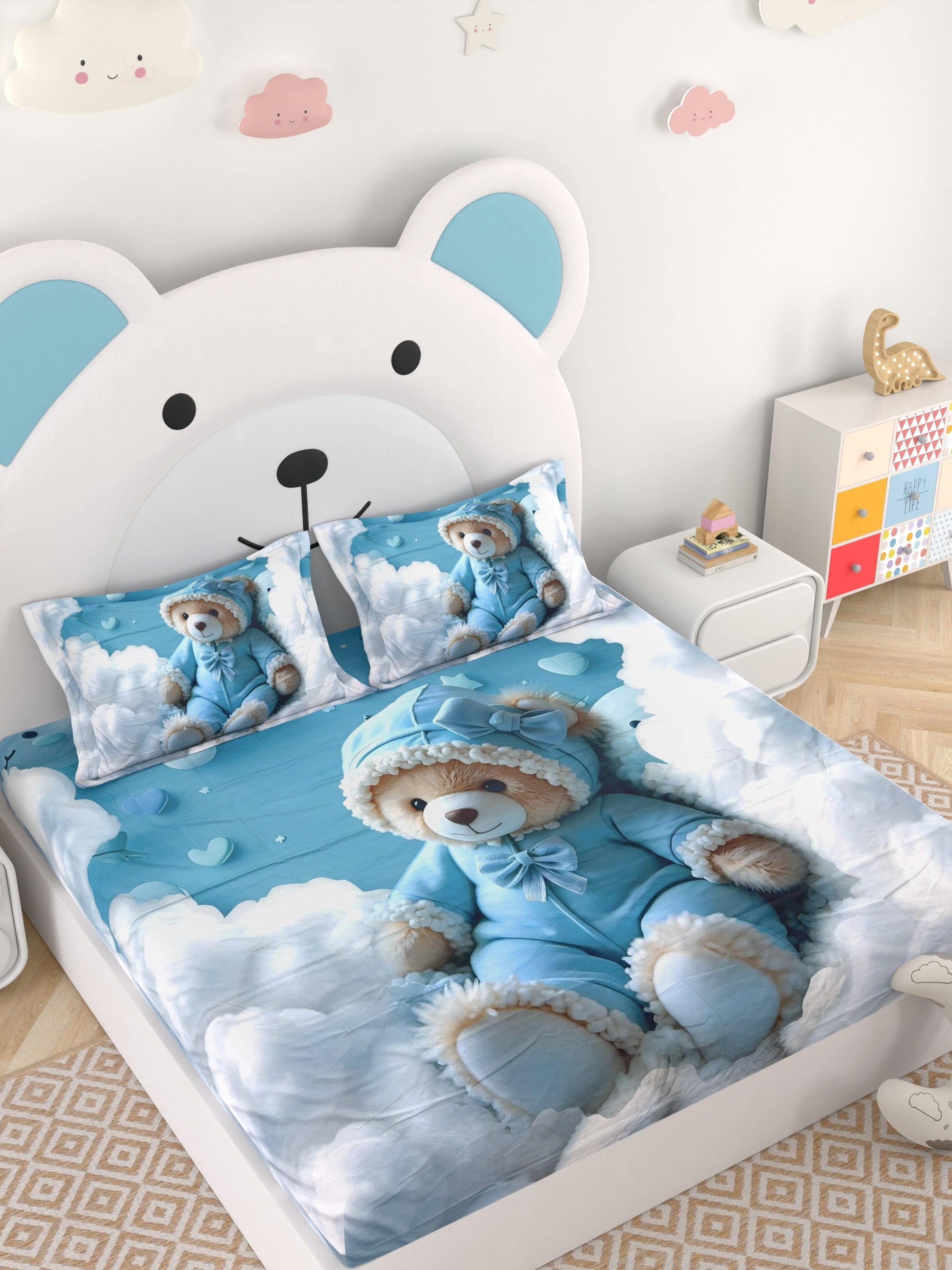 A-5063 - Poly Cotton 130 GSM Queen Size Digital Print Double Bedsheet (228X254) with Two Pillow Covers (43X69)