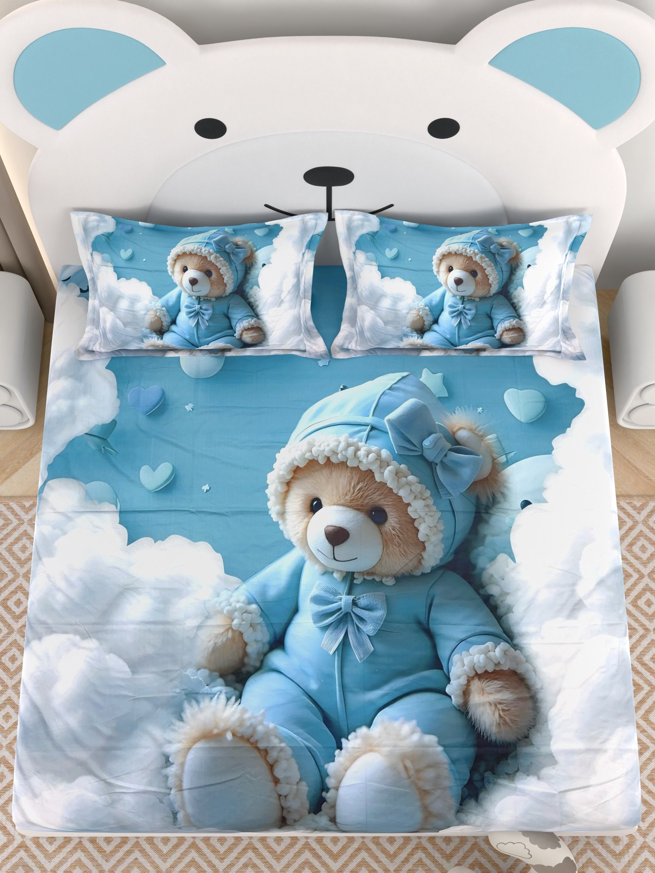 A-5063 - Poly Cotton 130 GSM Queen Size Digital Print Double Bedsheet (228X254) with Two Pillow Covers (43X69)