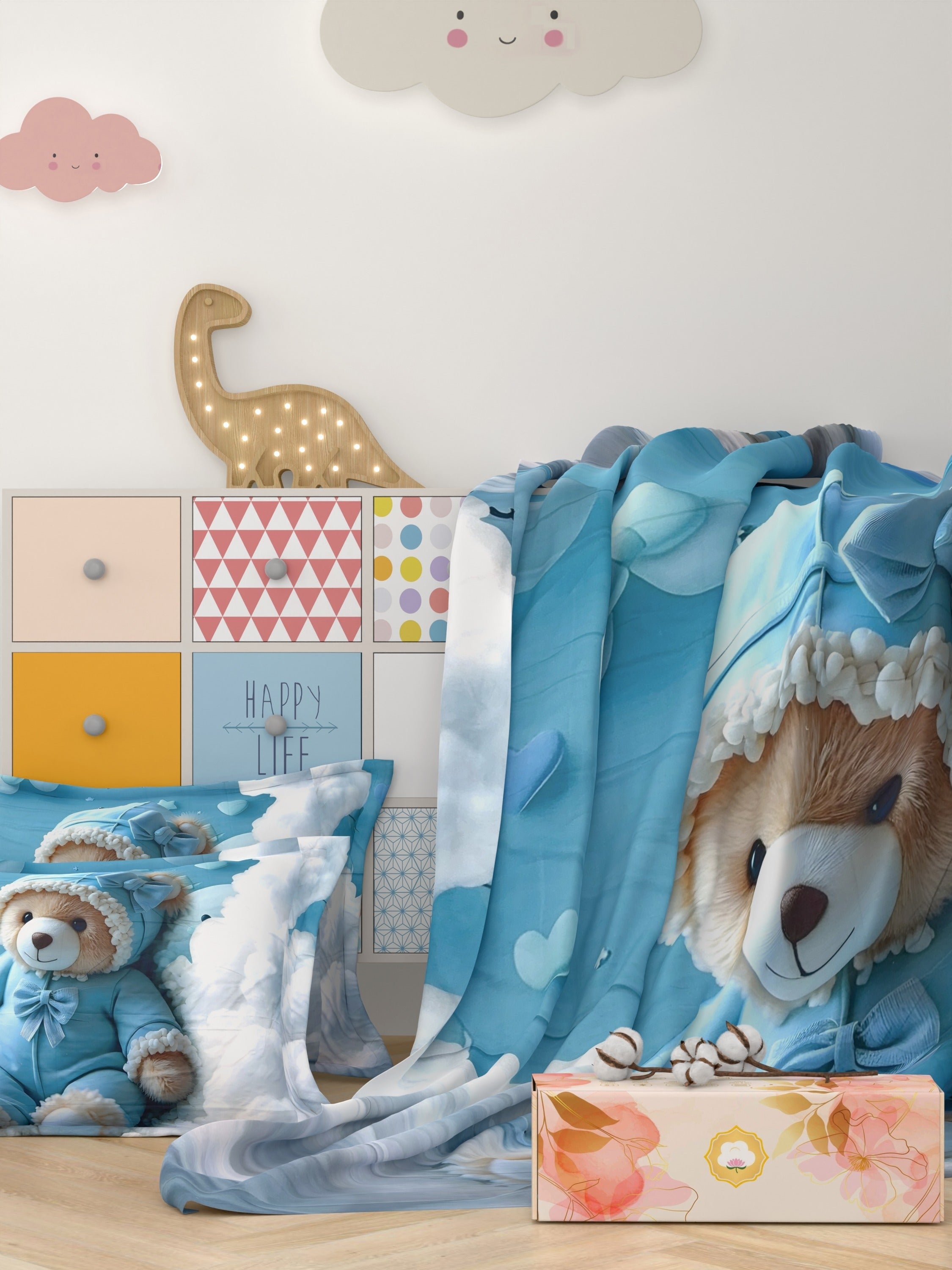 A-5063 - Poly Cotton 130 GSM Queen Size Digital Print Double Bedsheet (228X254) with Two Pillow Covers (43X69)