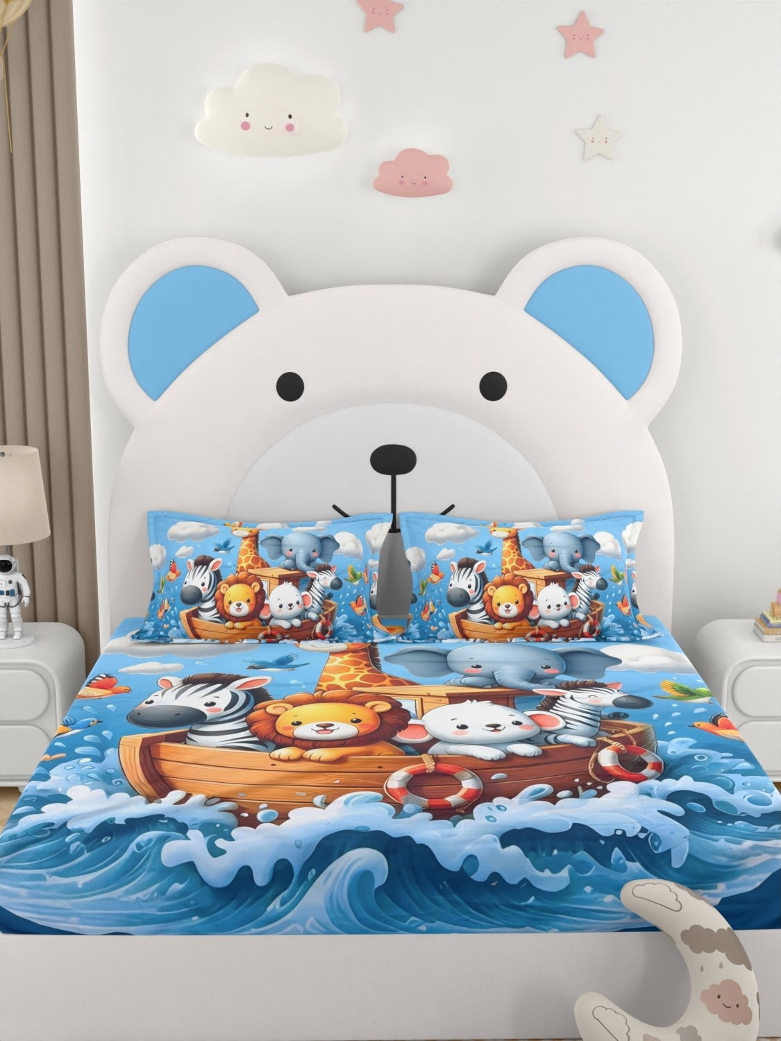 A-5064 - Poly Cotton 130 GSM Queen Size Digital Print Double Bedsheet (228X254) with Two Pillow Covers (43X69)