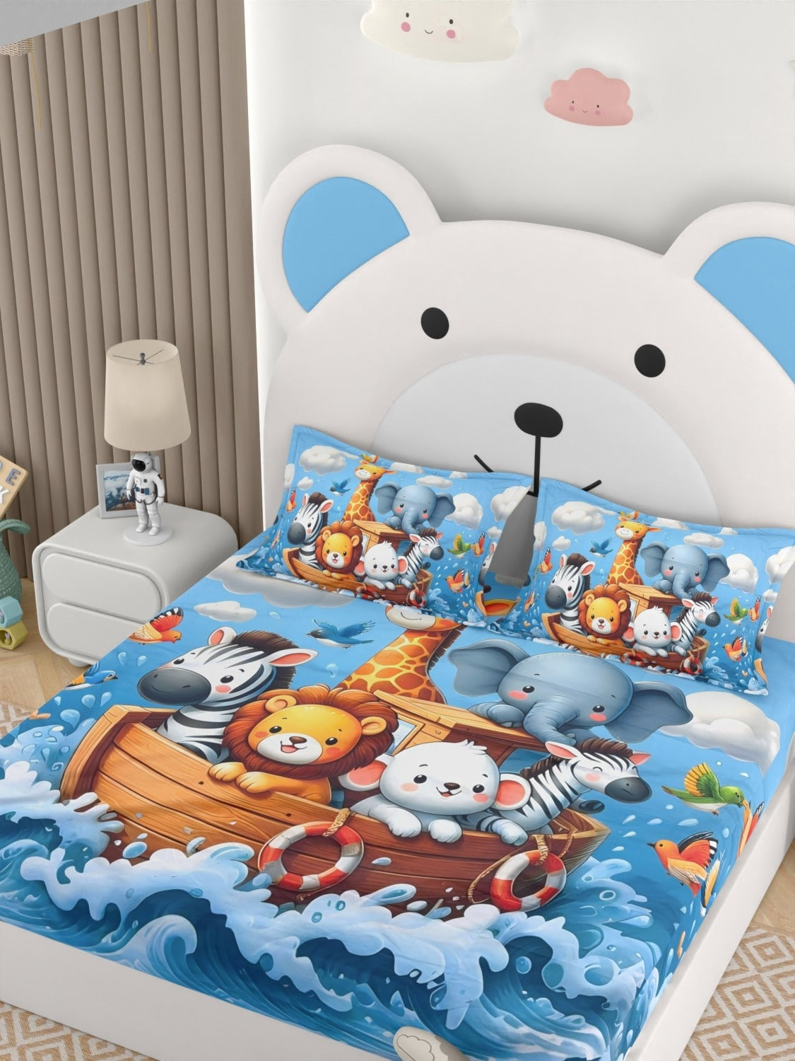 A-5064 - Poly Cotton 130 GSM Queen Size Digital Print Double Bedsheet (228X254) with Two Pillow Covers (43X69)