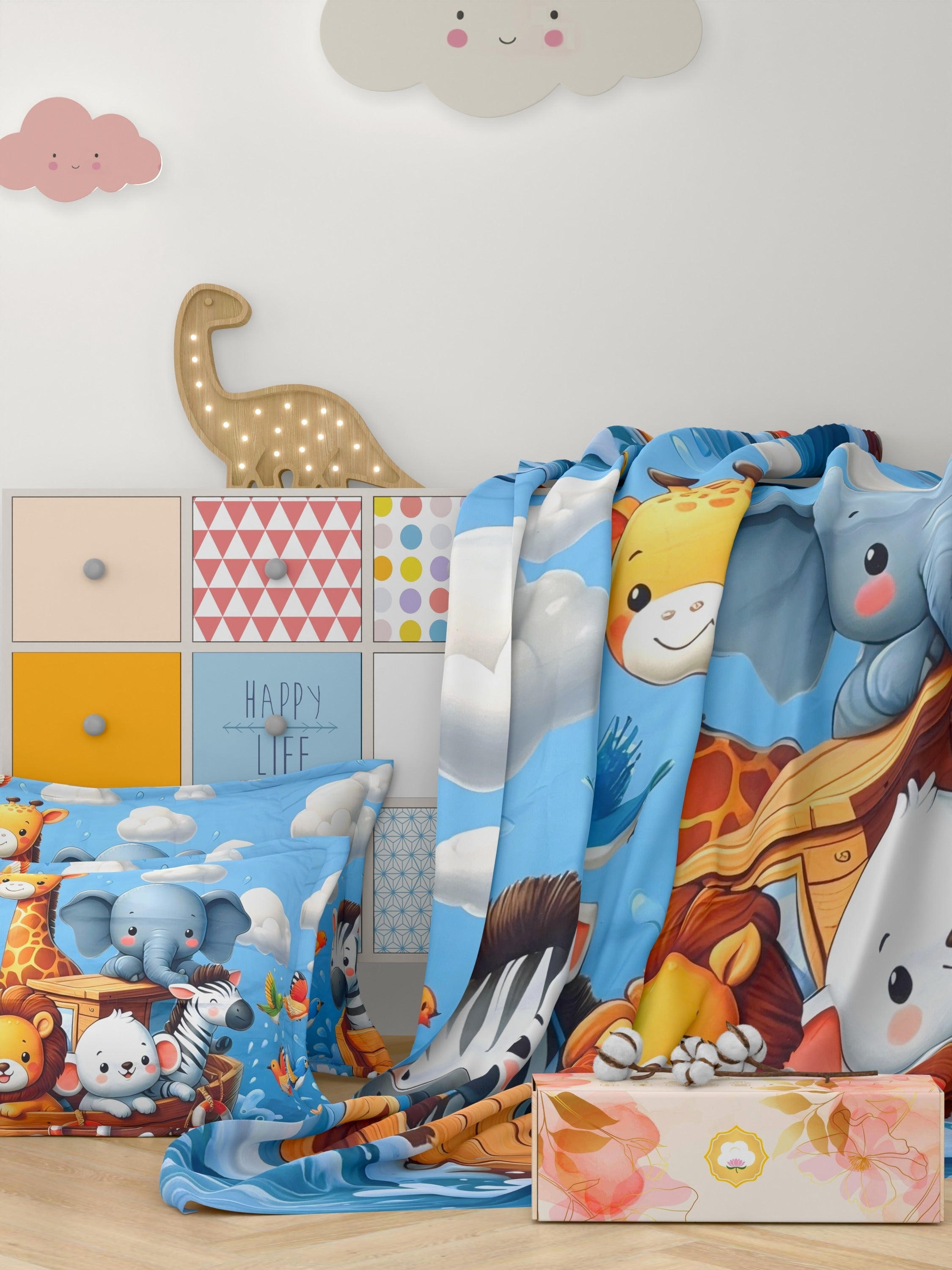 A-5064 - Poly Cotton 130 GSM Queen Size Digital Print Double Bedsheet (228X254) with Two Pillow Covers (43X69)