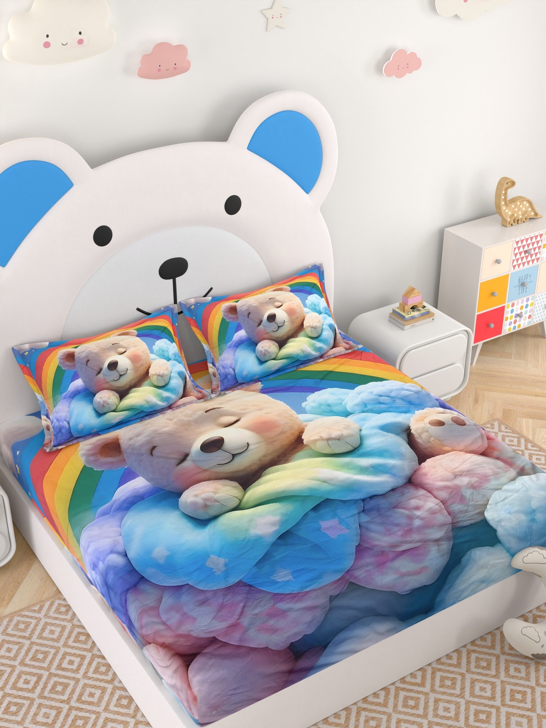 A-5065 - Poly Cotton 130 GSM Queen Size Digital Print Double Bedsheet (228X254) with Two Pillow Covers (43X69)