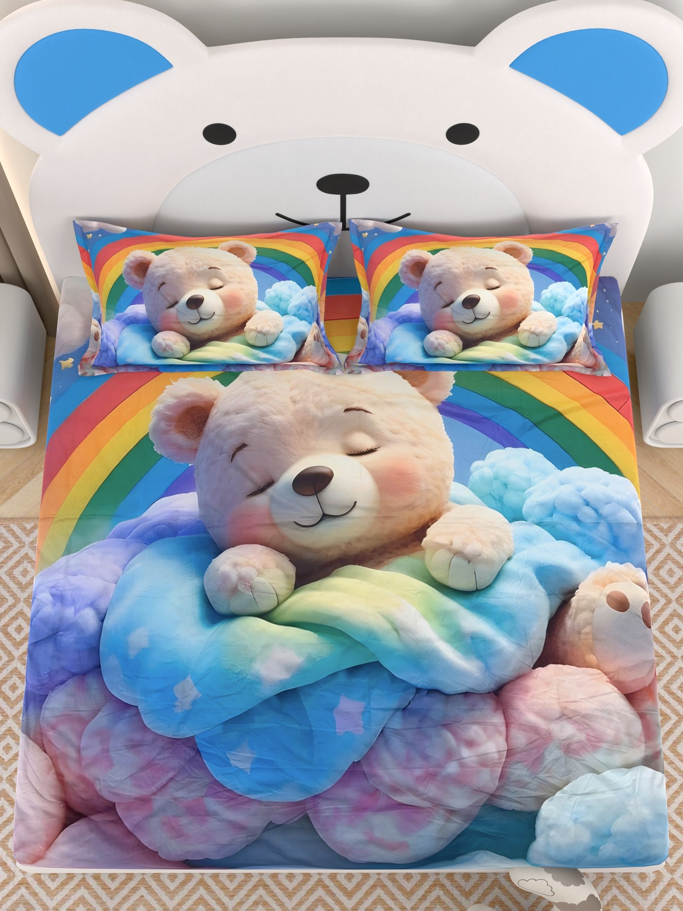 A-5065 - Poly Cotton 130 GSM Queen Size Digital Print Double Bedsheet (228X254) with Two Pillow Covers (43X69)