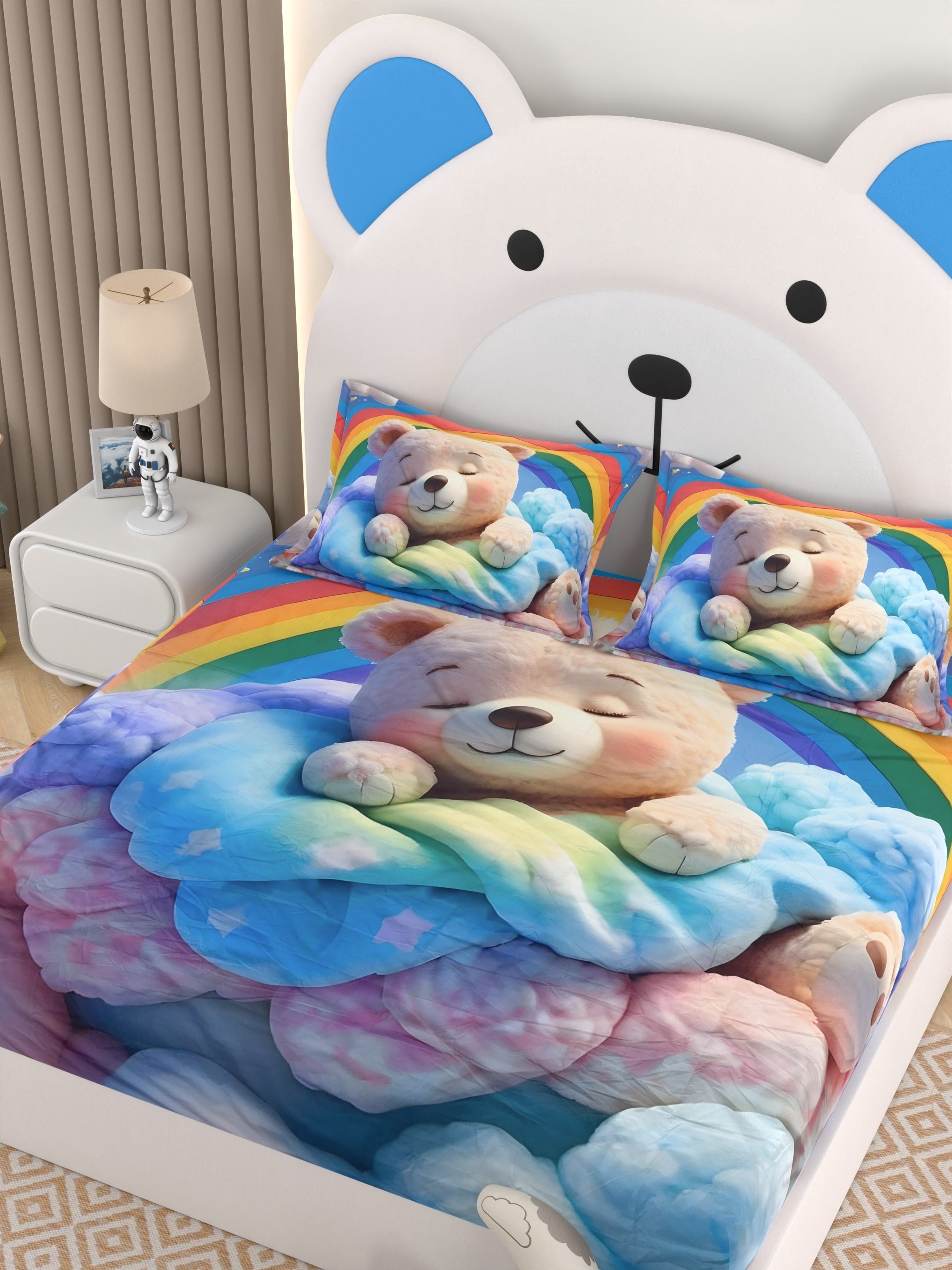 A-5065 - Poly Cotton 130 GSM Queen Size Digital Print Double Bedsheet (228X254) with Two Pillow Covers (43X69)