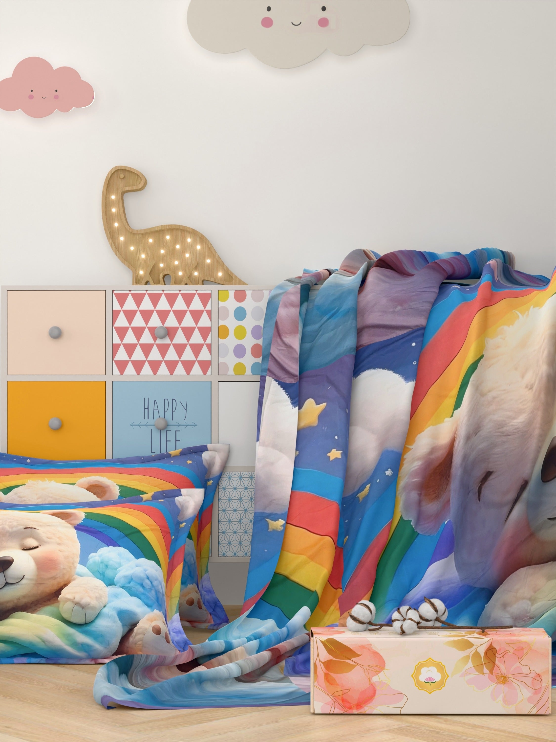 A-5065 - Poly Cotton 130 GSM Queen Size Digital Print Double Bedsheet (228X254) with Two Pillow Covers (43X69)