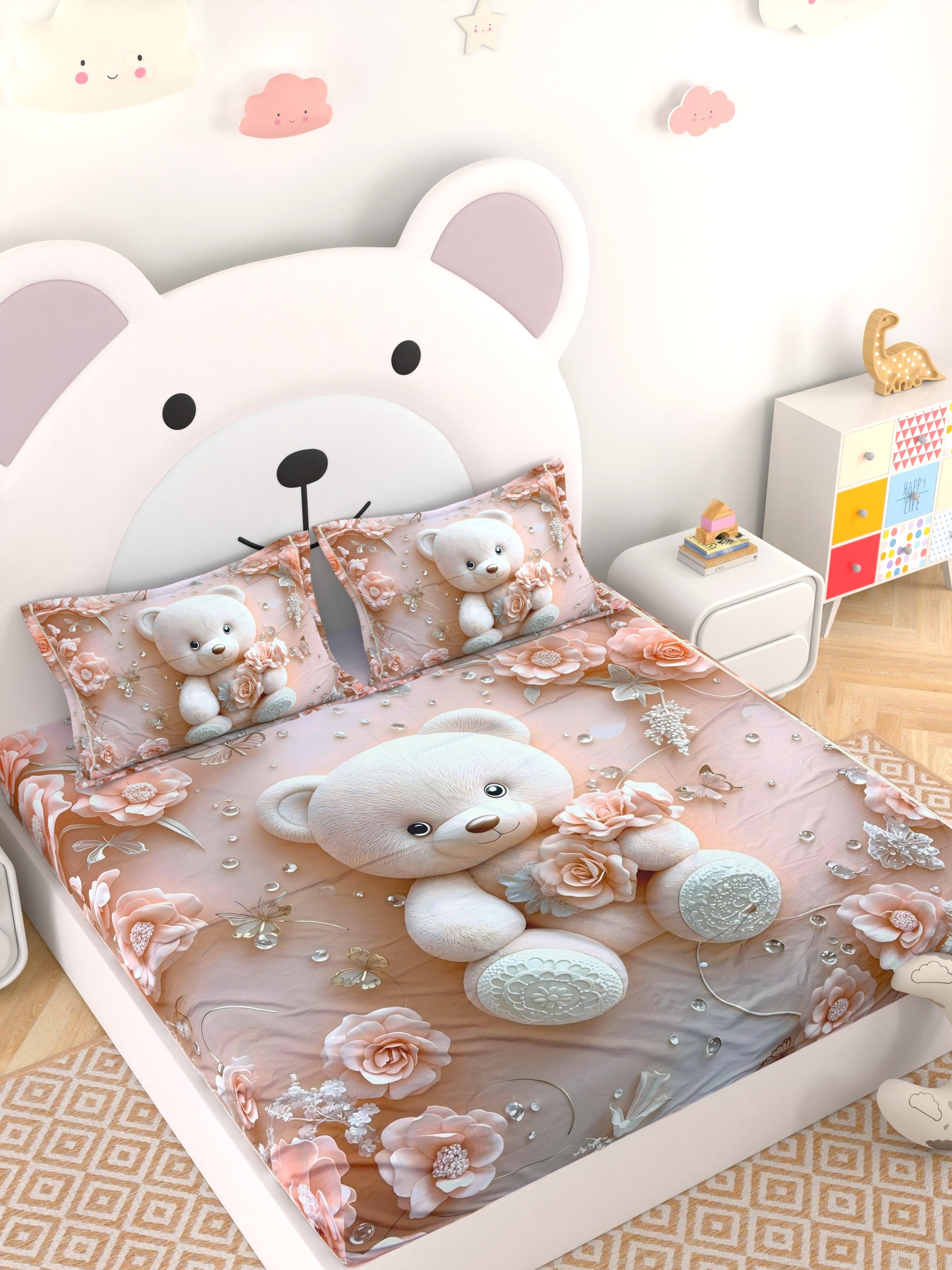 A-5066 - Poly Cotton 130 GSM Queen Size Digital Print Double Bedsheet (228X254) with Two Pillow Covers (43X69)