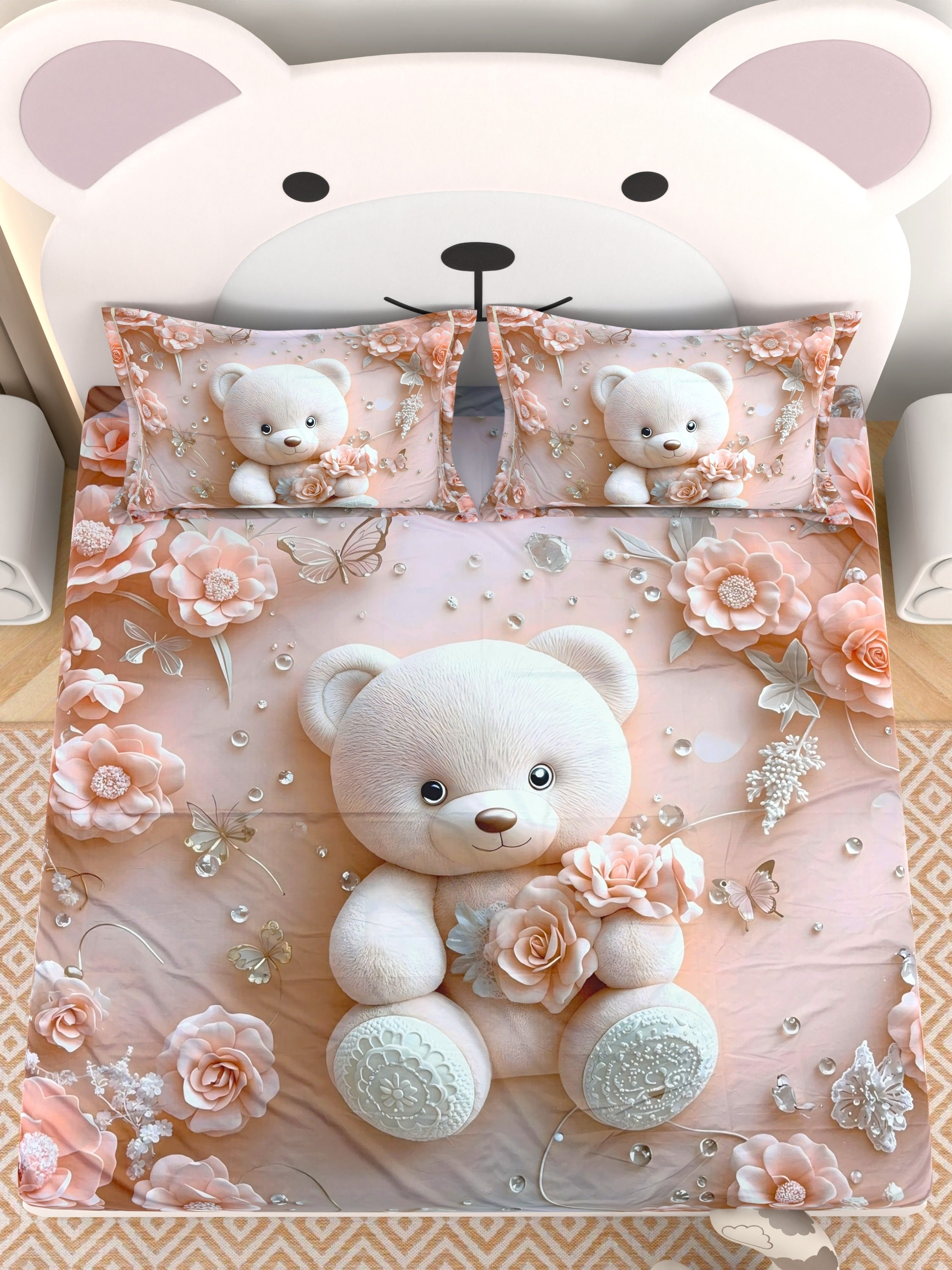 A-5066 - Poly Cotton 130 GSM Queen Size Digital Print Double Bedsheet (228X254) with Two Pillow Covers (43X69)