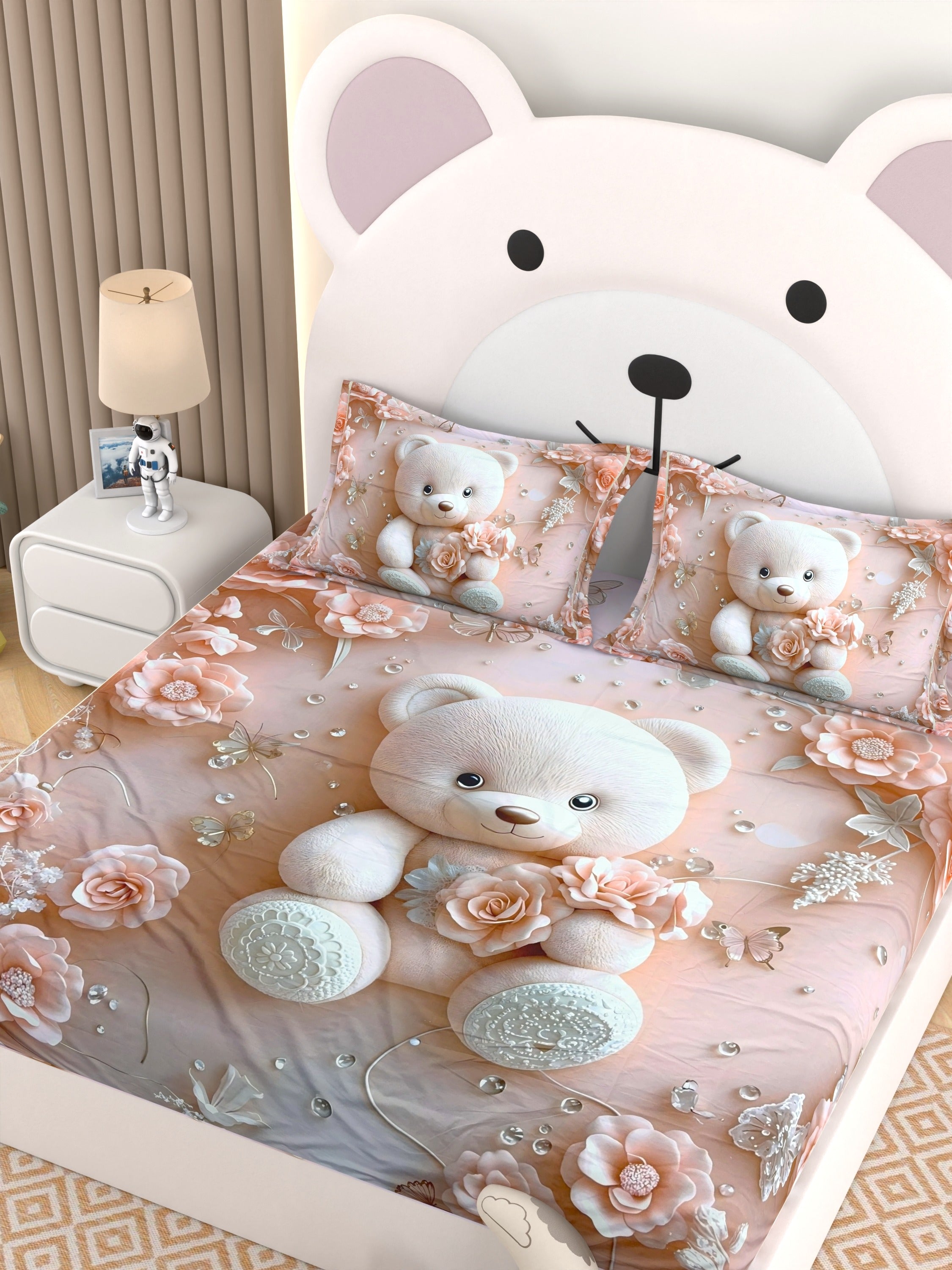 A-5066 - Poly Cotton 130 GSM Queen Size Digital Print Double Bedsheet (228X254) with Two Pillow Covers (43X69)