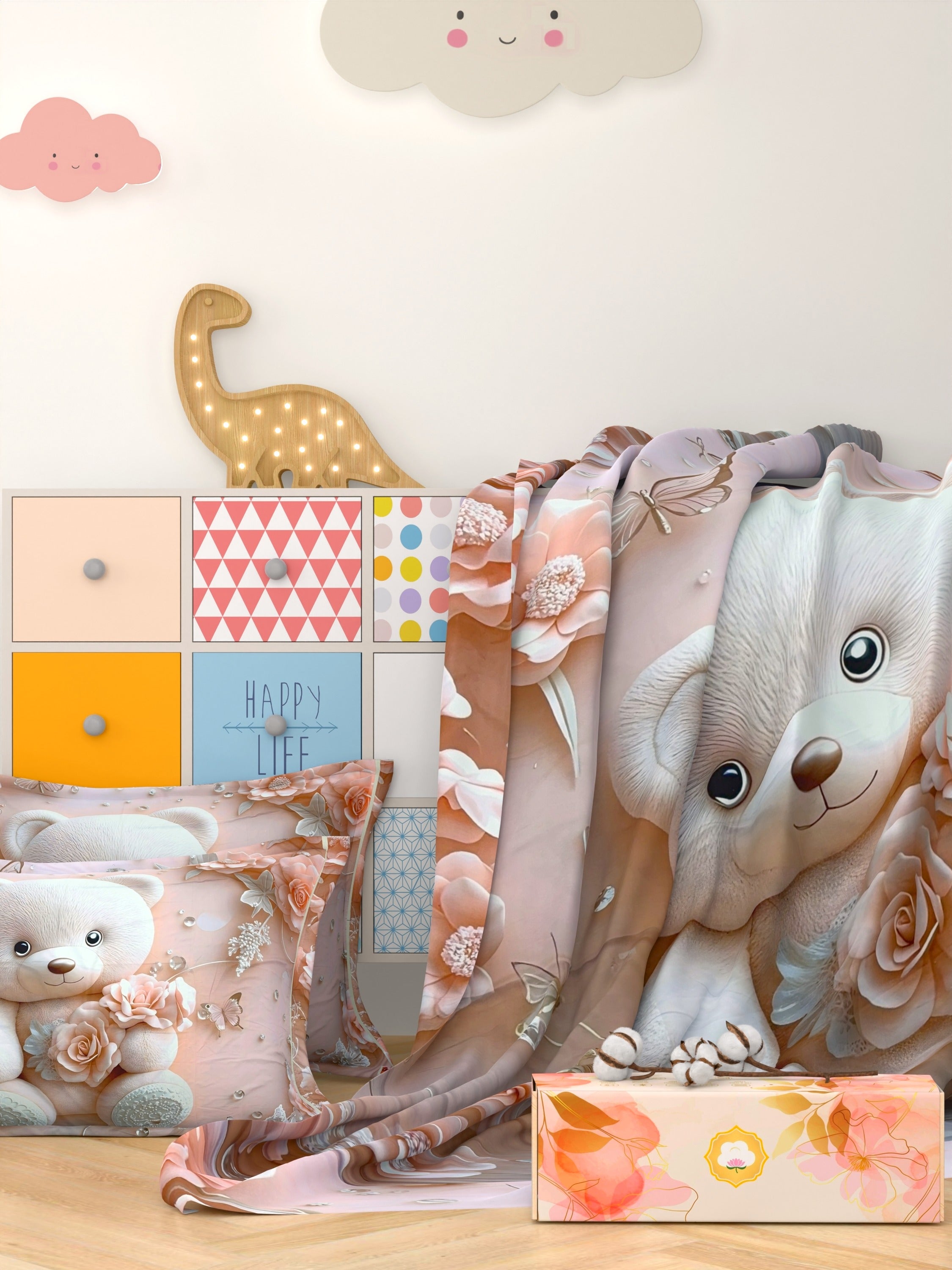 A-5066 - Poly Cotton 130 GSM Queen Size Digital Print Double Bedsheet (228X254) with Two Pillow Covers (43X69)