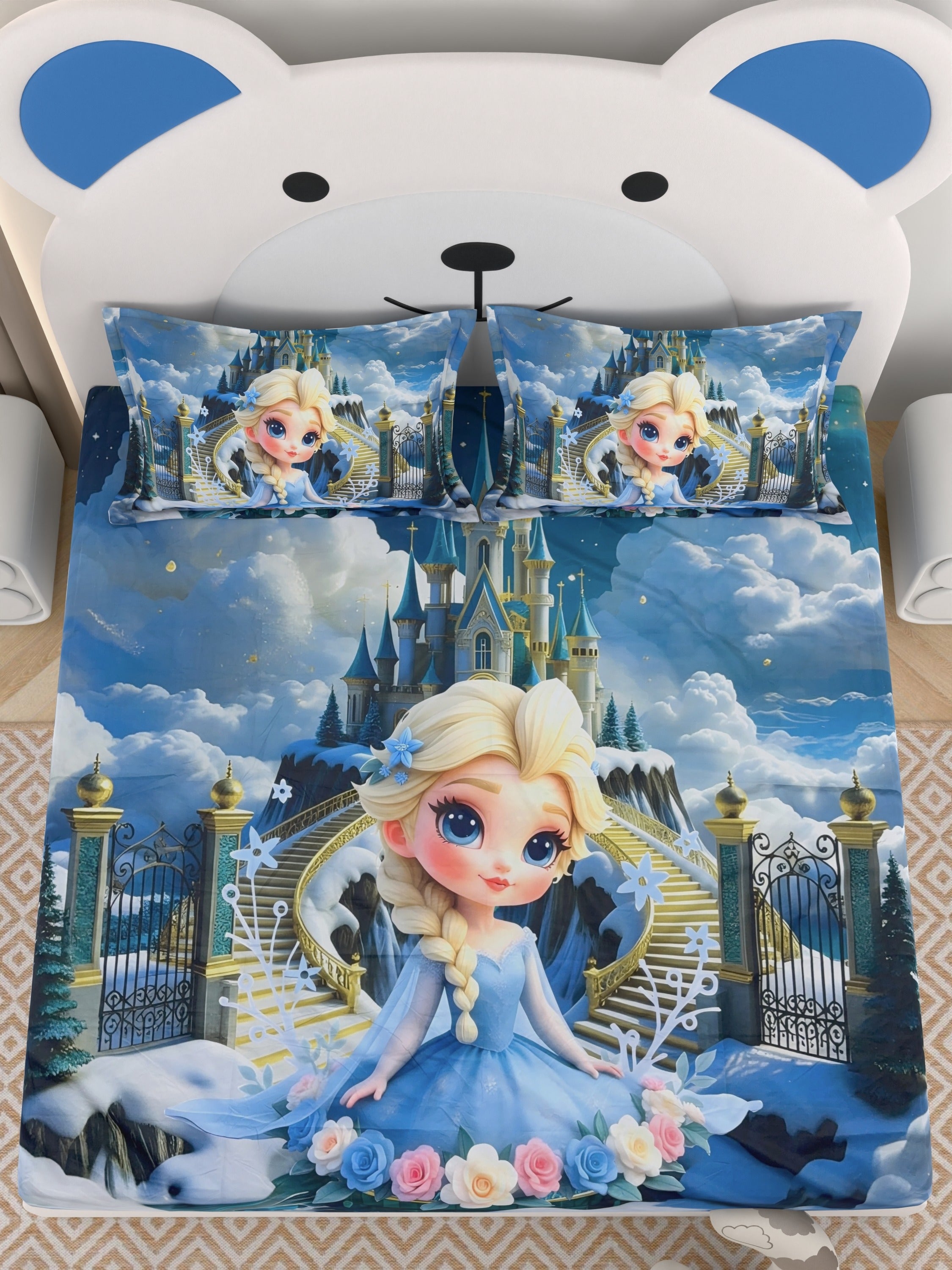 A-5067 - Poly Cotton 130 GSM Queen Size Digital Print Double Bedsheet (228X254) with Two Pillow Covers (43X69)