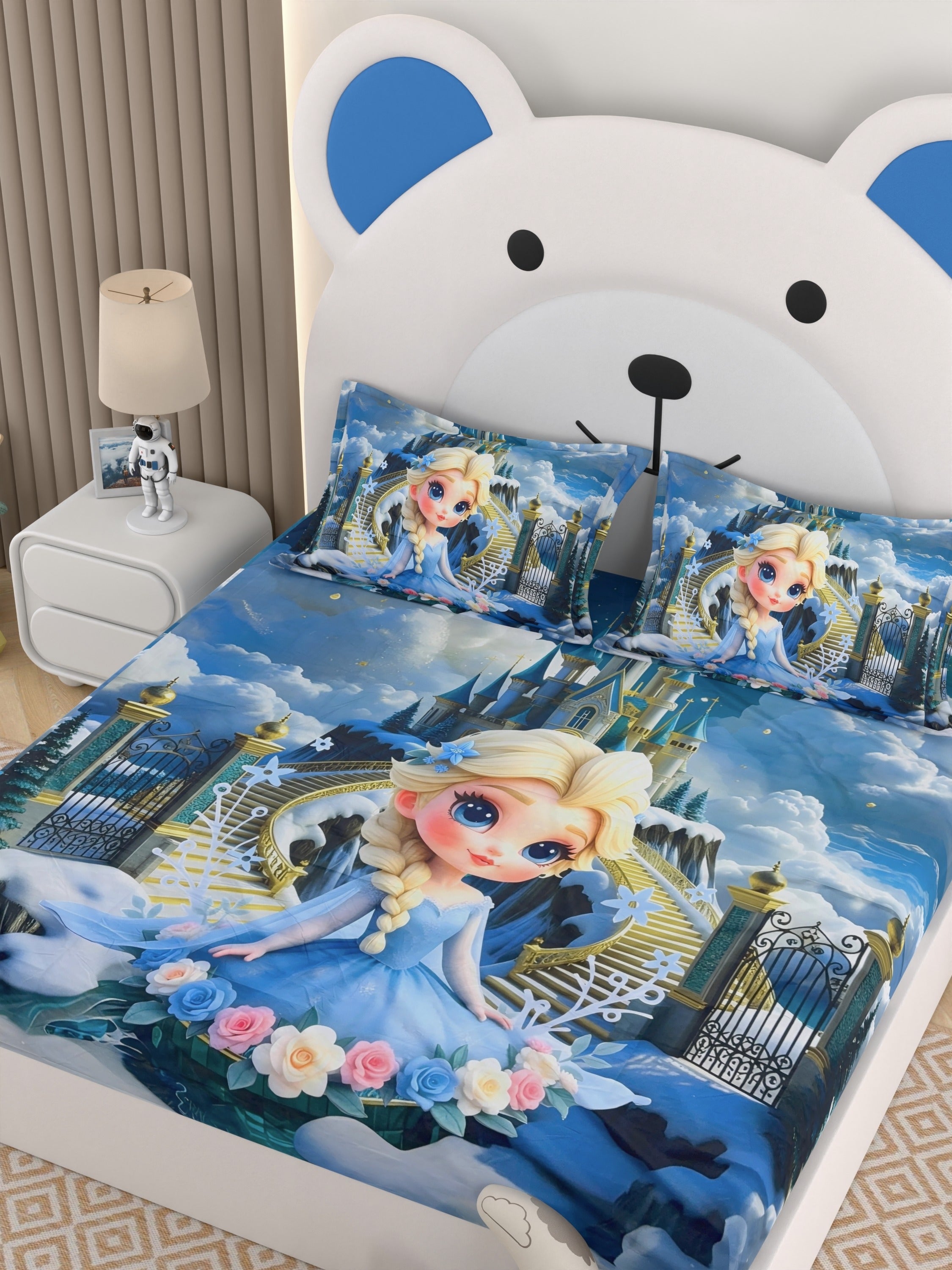 A-5067 - Poly Cotton 130 GSM Queen Size Digital Print Double Bedsheet (228X254) with Two Pillow Covers (43X69)