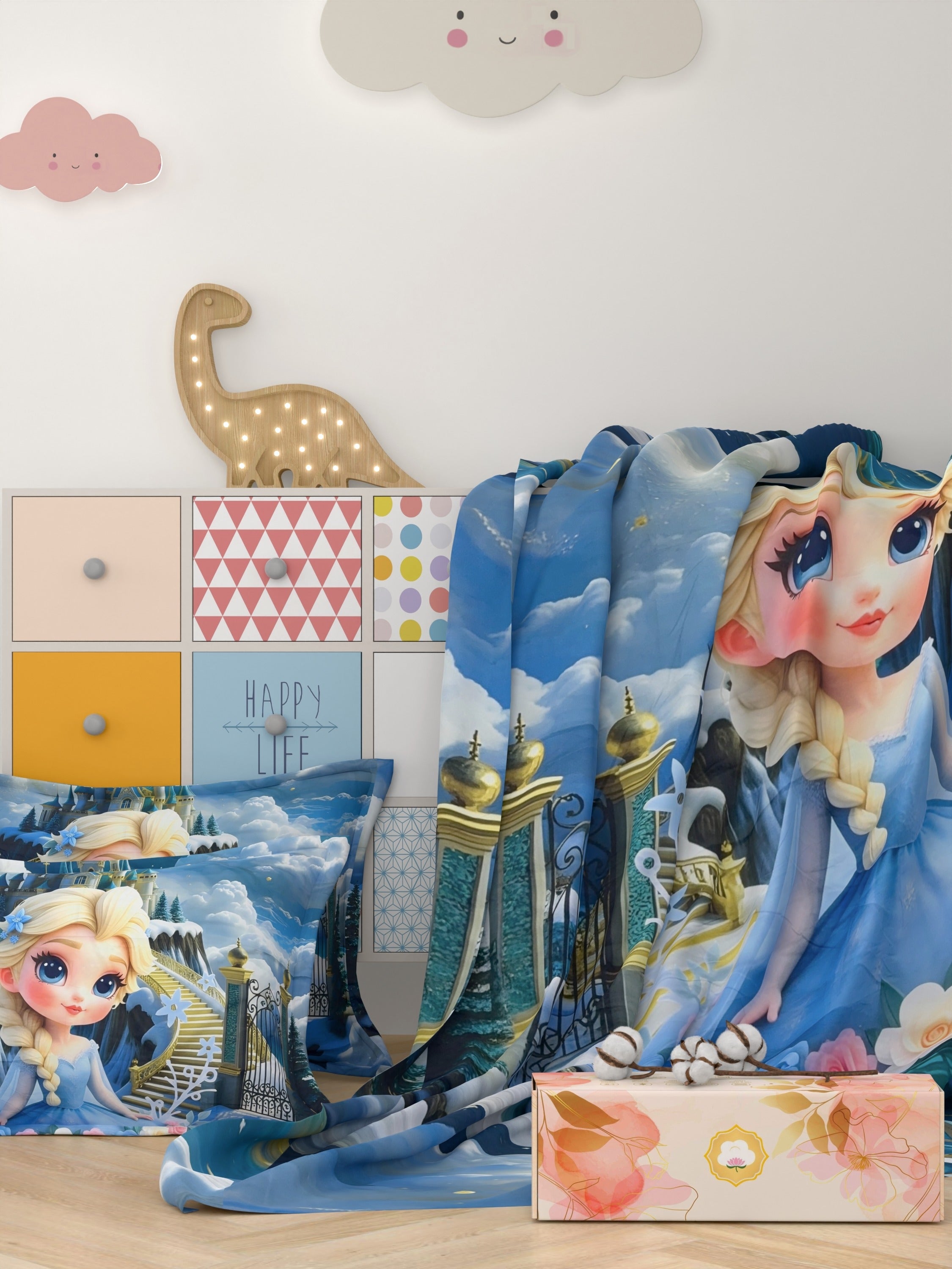 A-5067 - Poly Cotton 130 GSM Queen Size Digital Print Double Bedsheet (228X254) with Two Pillow Covers (43X69)