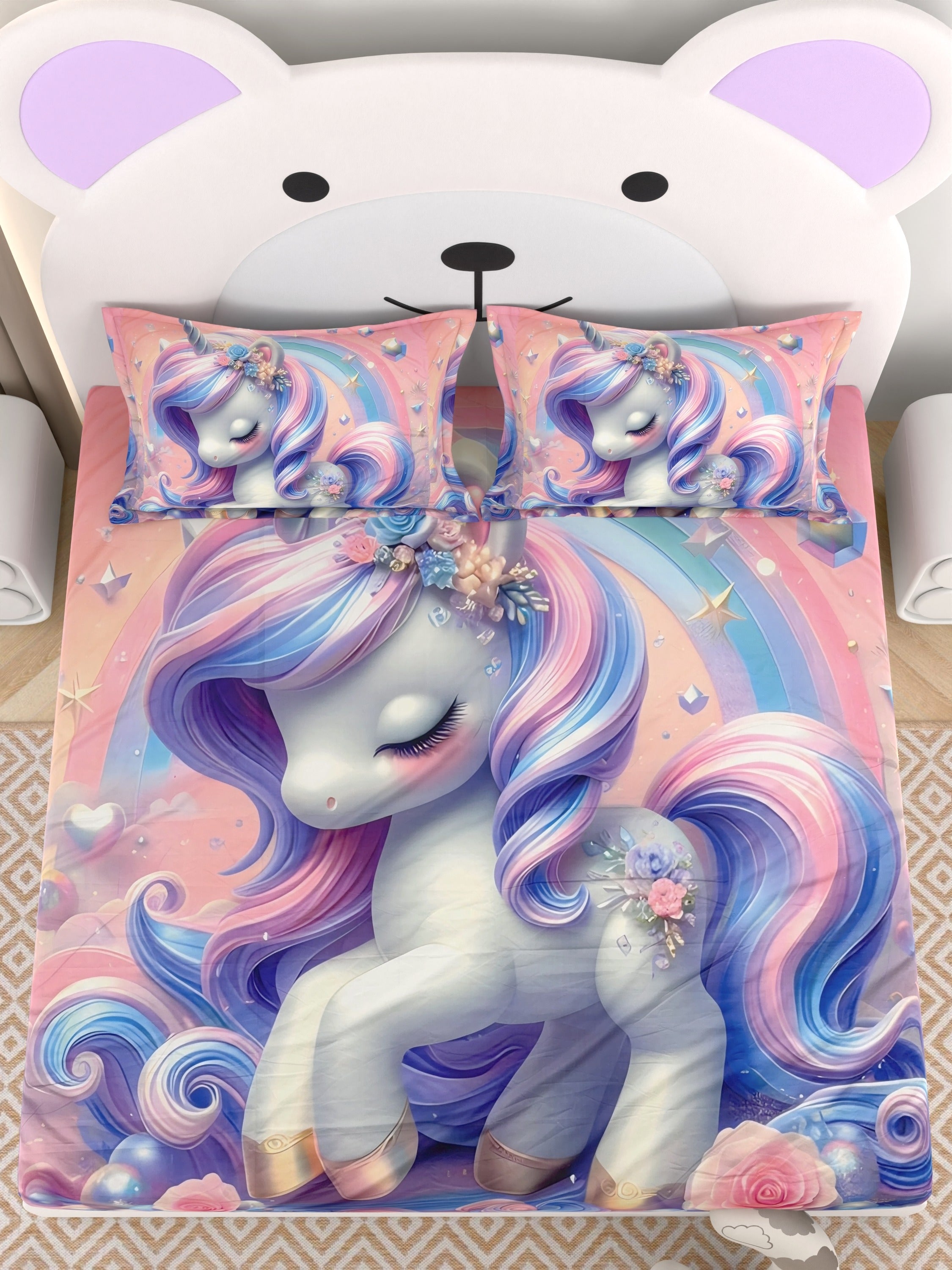 A-5068 - Poly Cotton 130 GSM Queen Size Digital Print Double Bedsheet (228X254) with Two Pillow Covers (43X69)