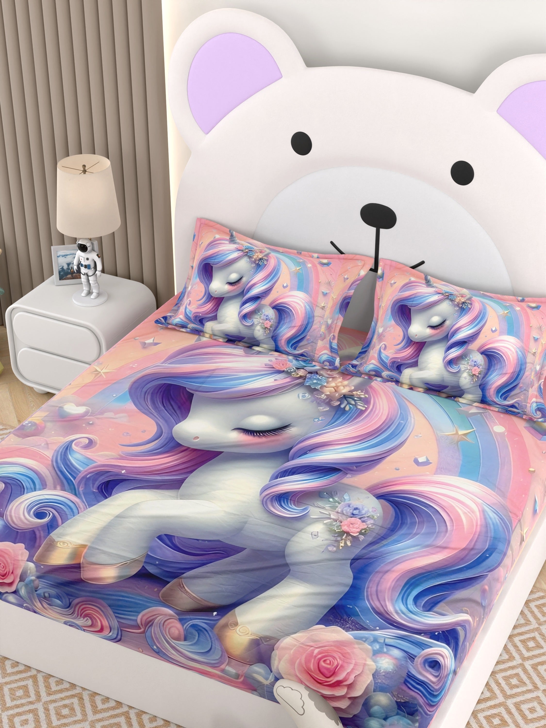 A-5068 - Poly Cotton 130 GSM Queen Size Digital Print Double Bedsheet (228X254) with Two Pillow Covers (43X69)