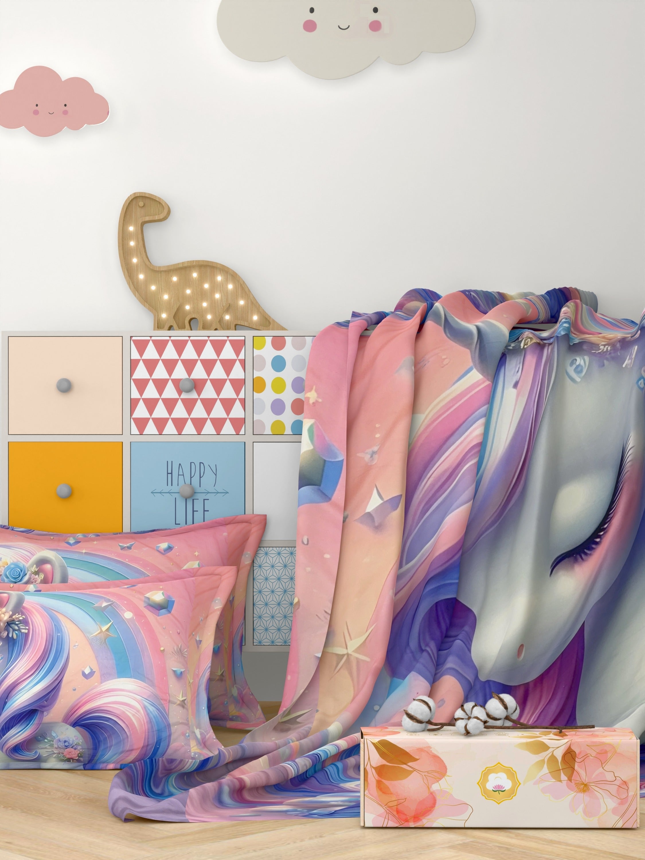 A-5068 - Poly Cotton 130 GSM Queen Size Digital Print Double Bedsheet (228X254) with Two Pillow Covers (43X69)