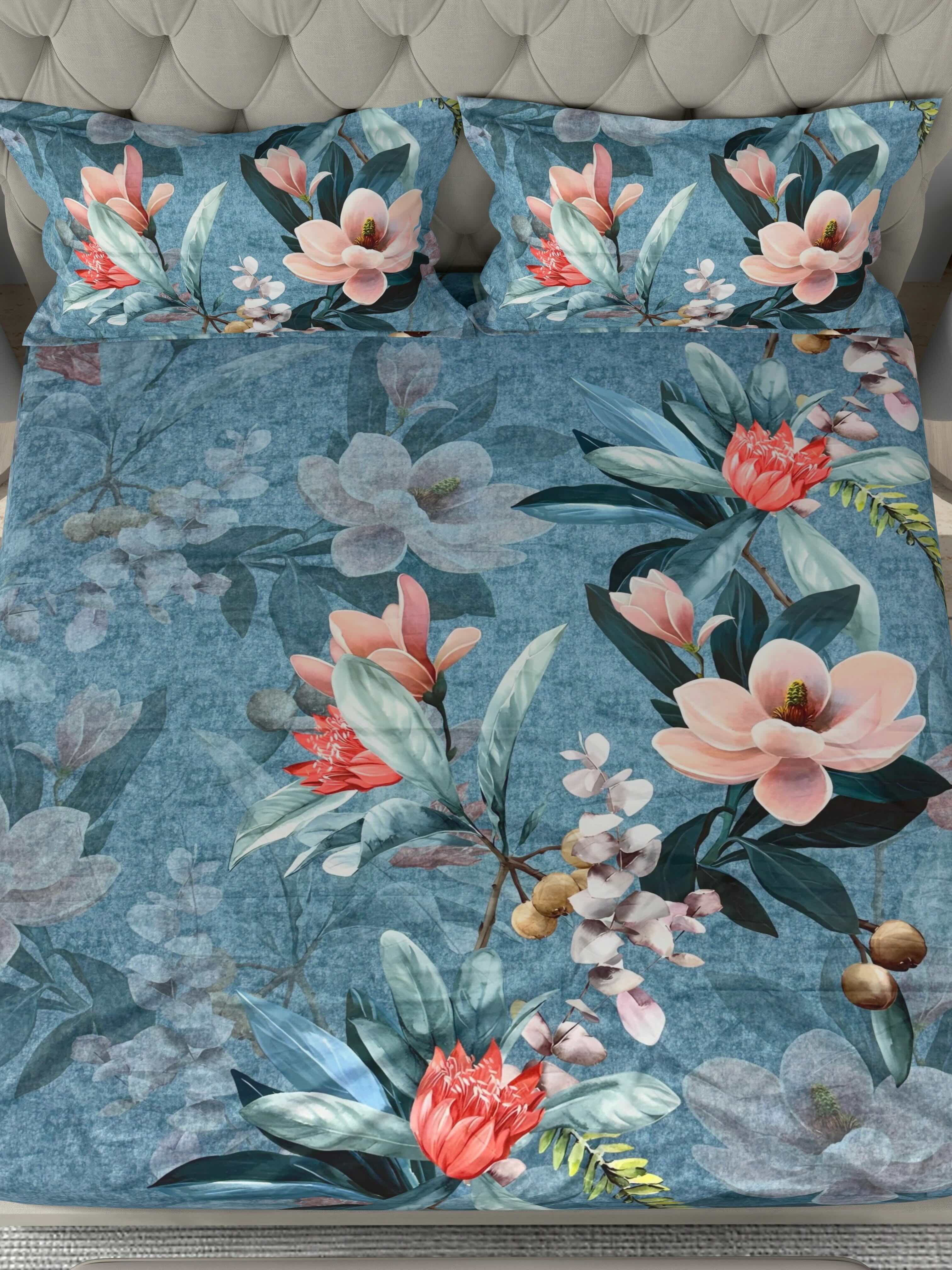 A-5072 - Poly Cotton 130 GSM Queen Size Digital Print Double Bedsheet (228X254) with Two Pillow Covers (43X69)