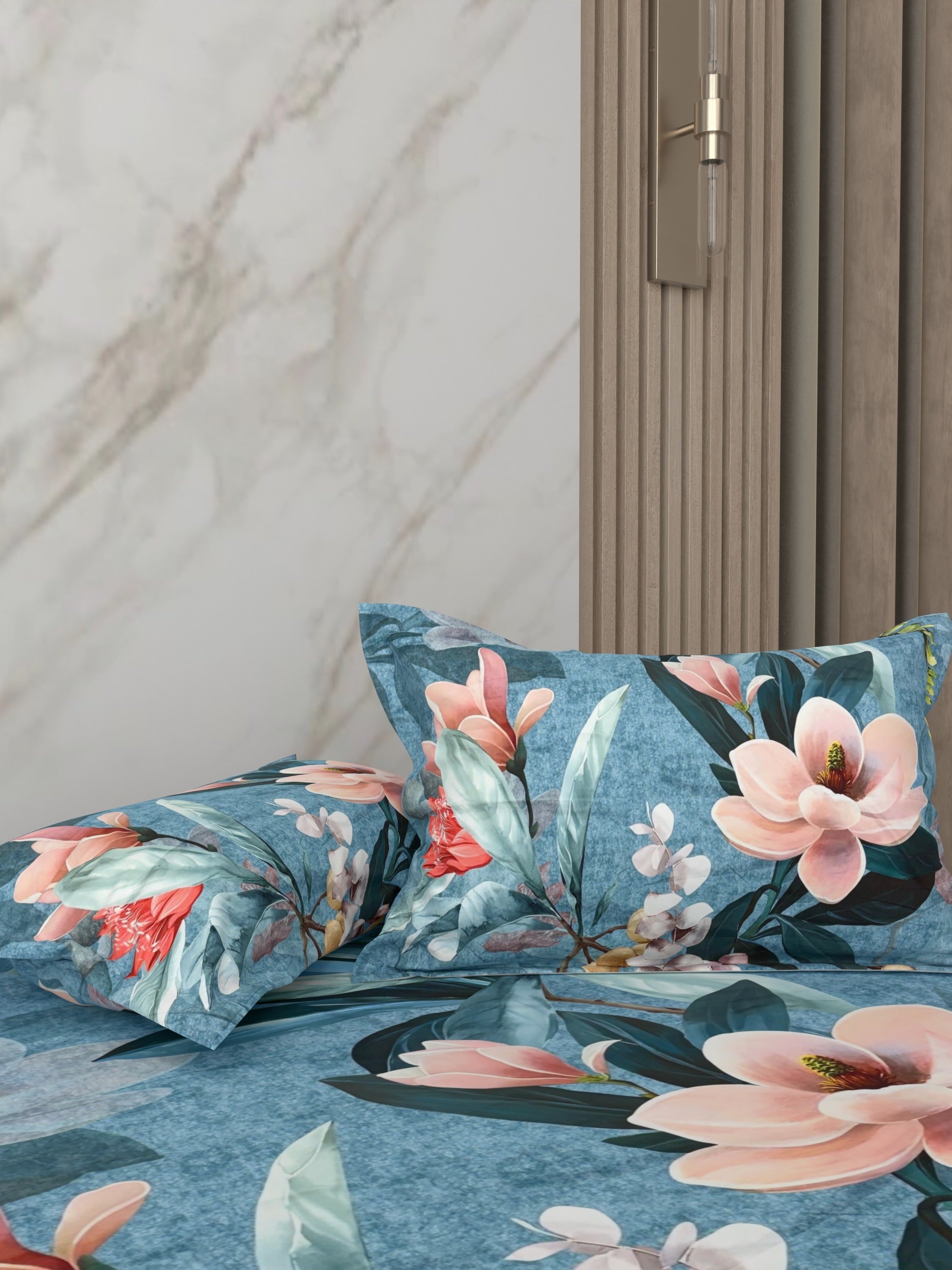 A-5072 - Poly Cotton 130 GSM Queen Size Digital Print Double Bedsheet (228X254) with Two Pillow Covers (43X69)