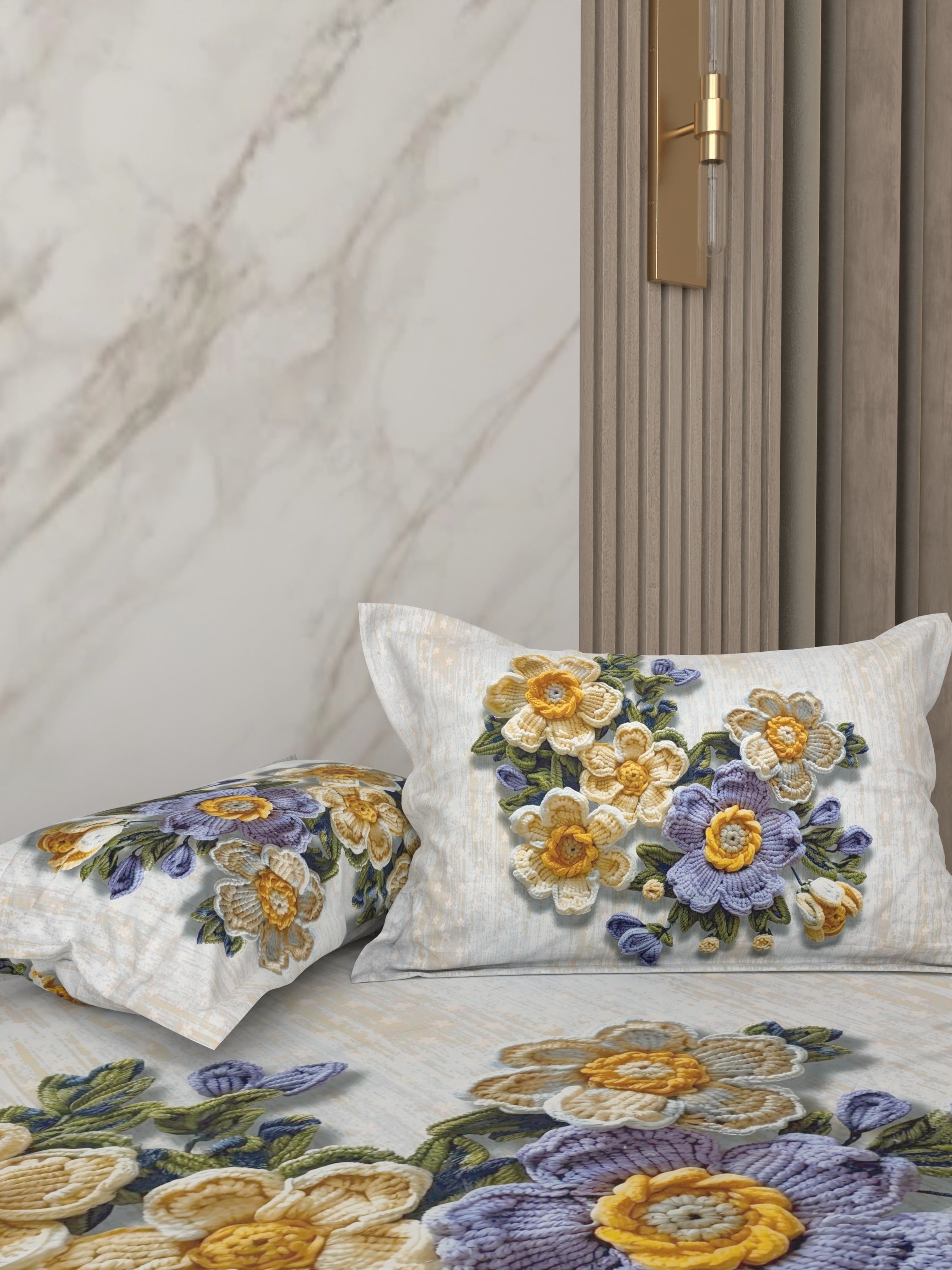 A-5074 - Poly Cotton 130 GSM Queen Size Digital Print Double Bedsheet (228X254) with Two Pillow Covers (43X69)