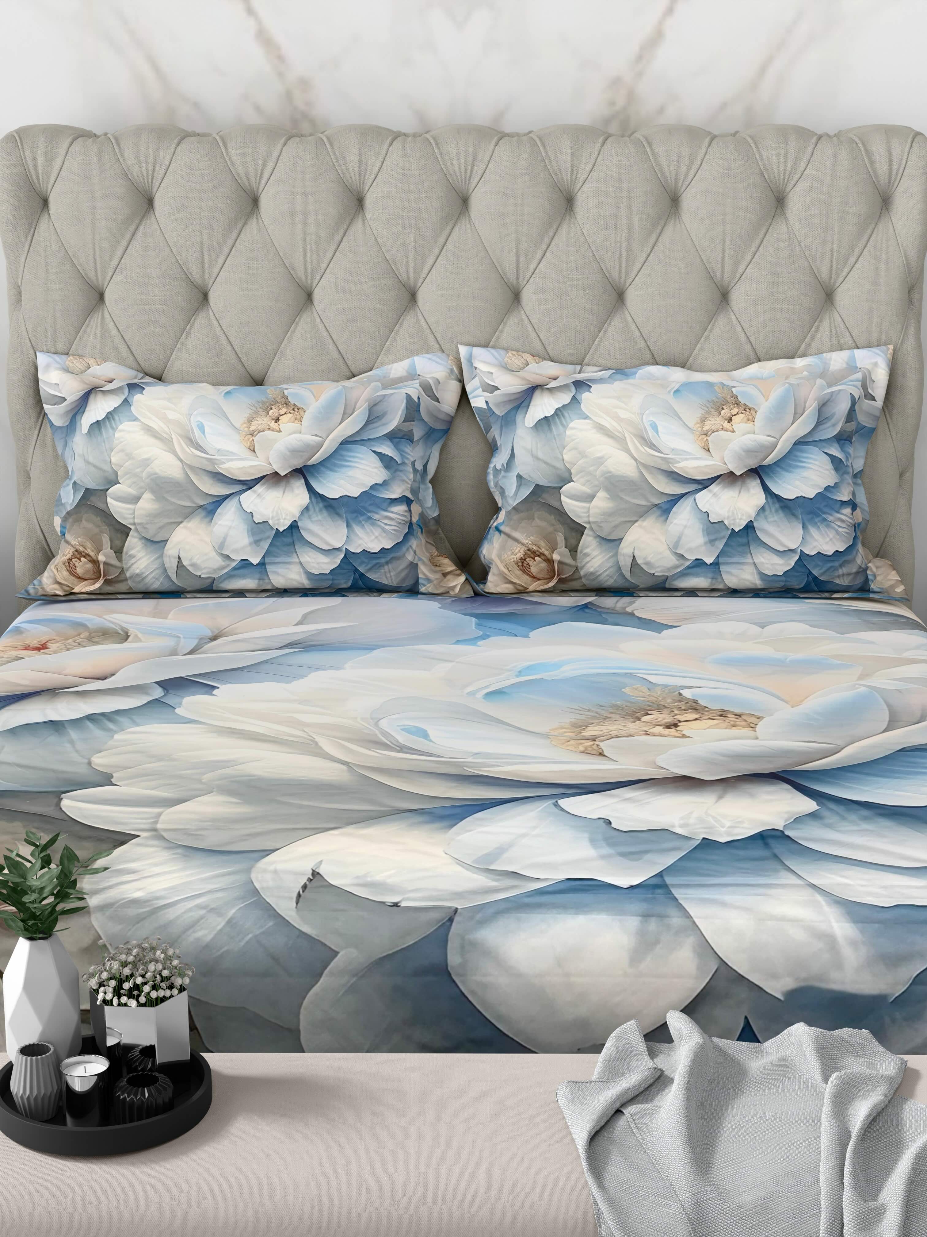 A-5075 - Poly Cotton 130 GSM Queen Size Digital Print Double Bedsheet (228X254) with Two Pillow Covers (43X69)