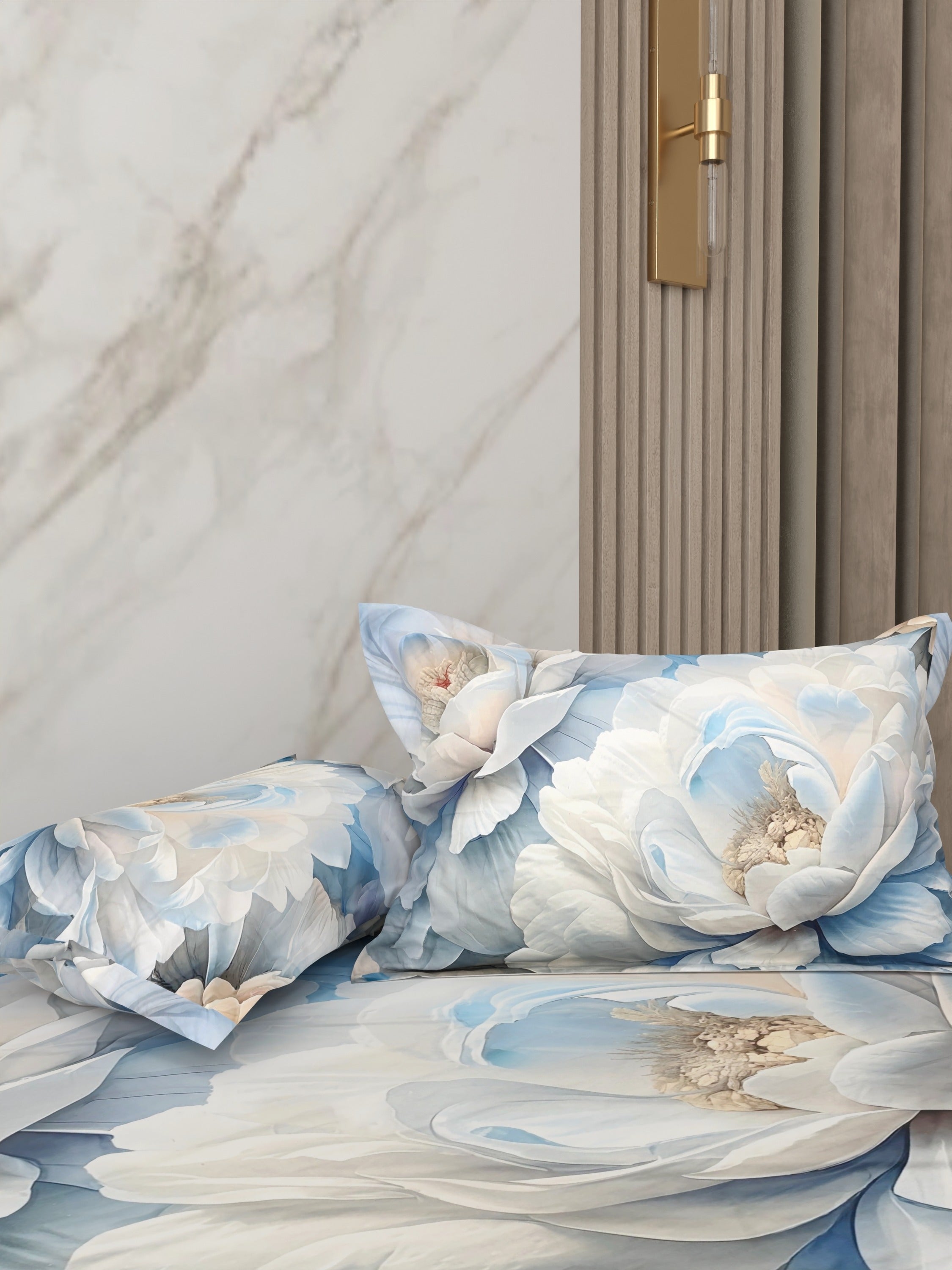 A-5075 - Poly Cotton 130 GSM Queen Size Digital Print Double Bedsheet (228X254) with Two Pillow Covers (43X69)