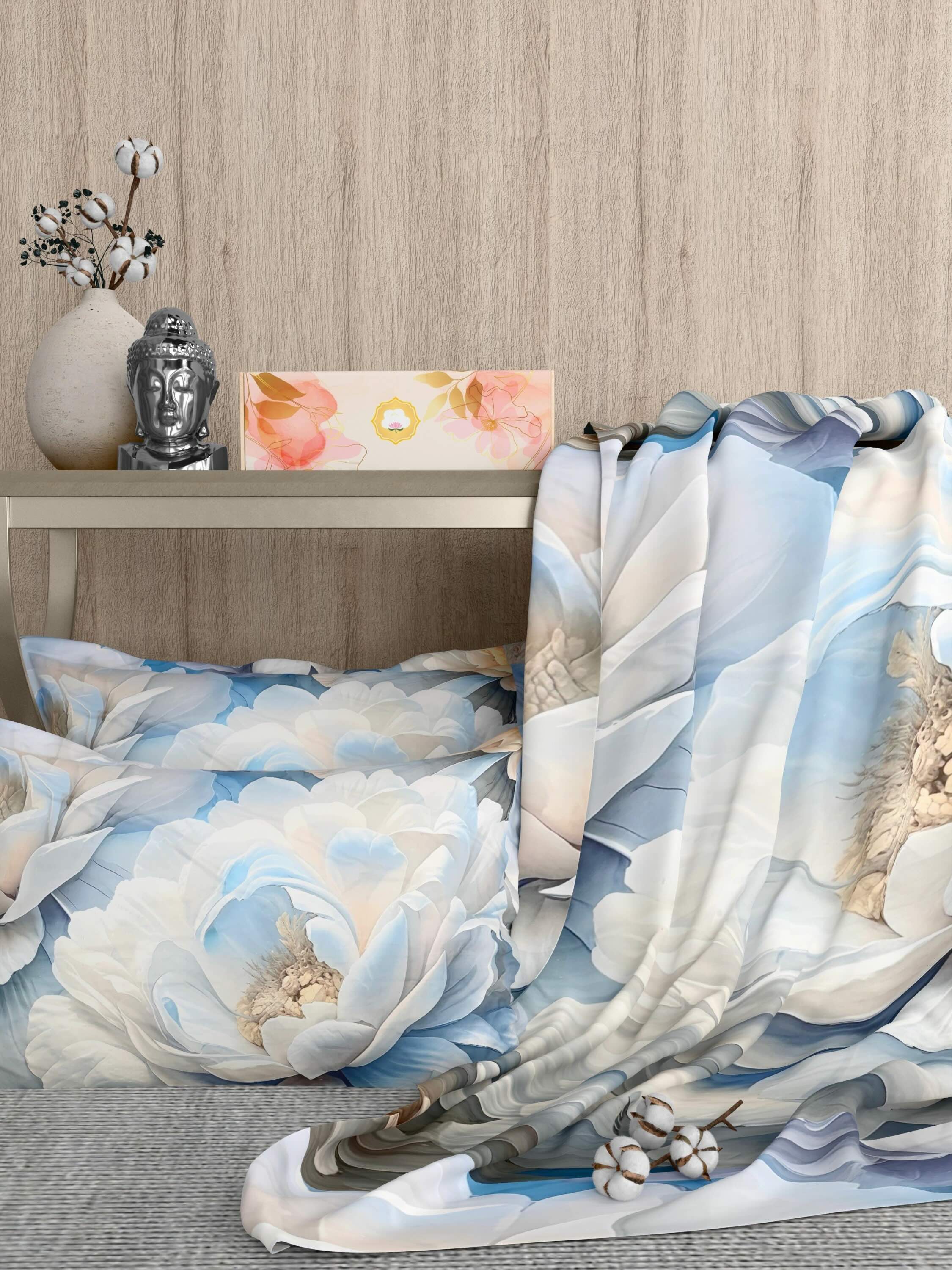 A-5075 - Poly Cotton 130 GSM Queen Size Digital Print Double Bedsheet (228X254) with Two Pillow Covers (43X69)