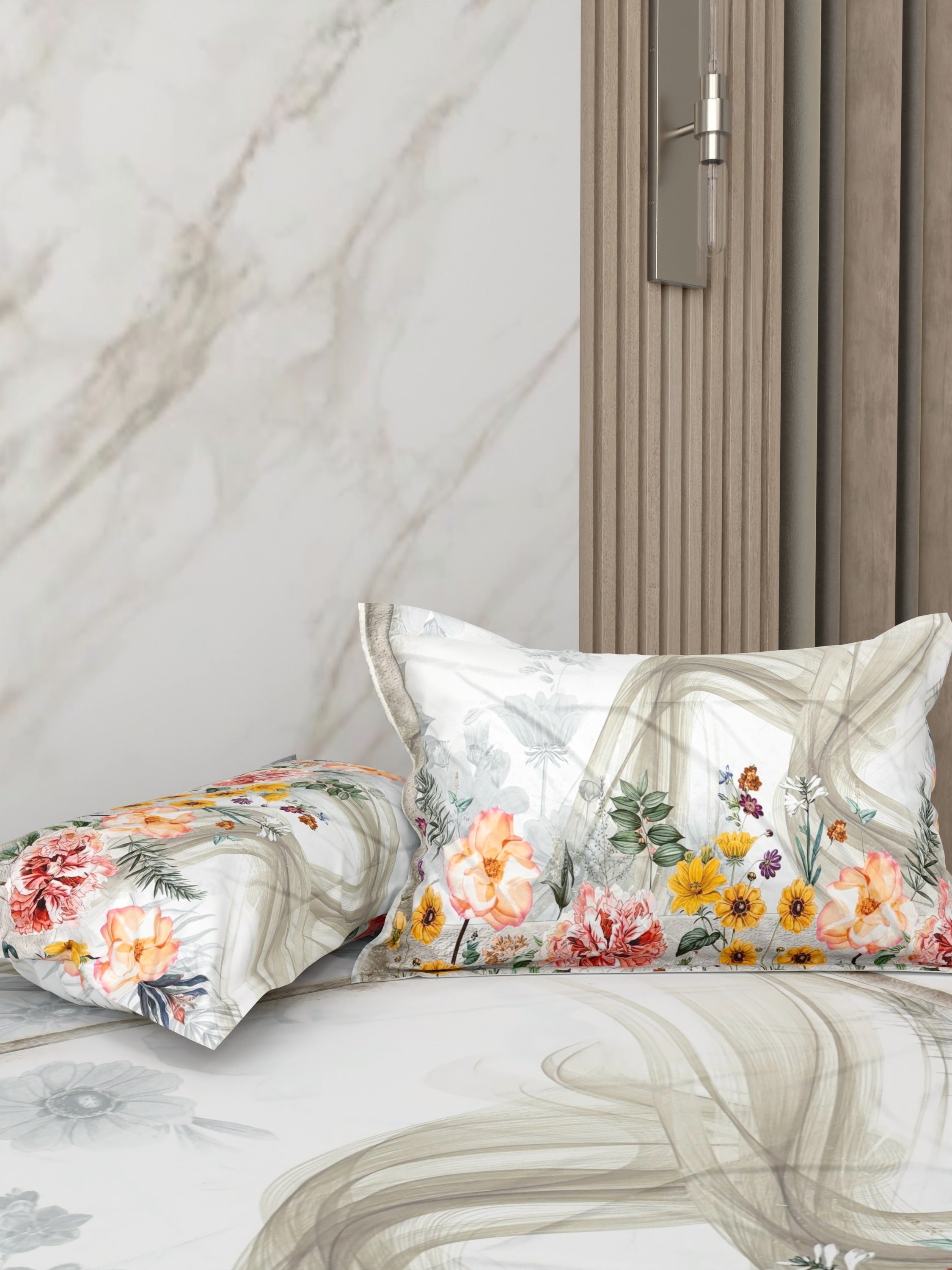 A-5080 - Poly Cotton 130 GSM Queen Size Digital Print Double Bedsheet (228X254) with Two Pillow Covers (43X69)