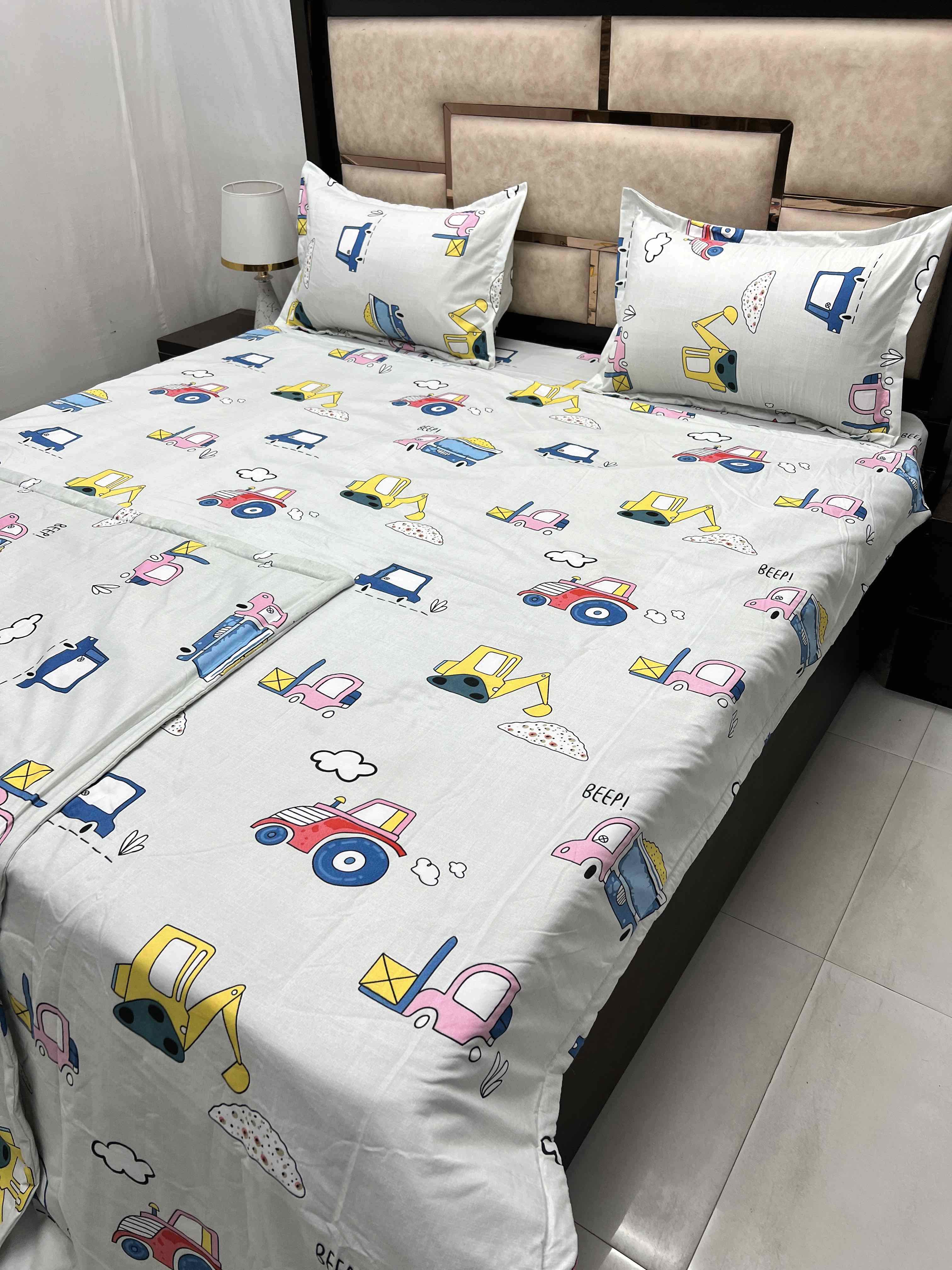 Coddle Collection Pure Decor Polycotton 110 GSM King Size Kids Reversible Double Bed Comforter (221X246) with Polycotton 110 GSM Queen Size Kids Bedsheet (228X254) for Double Bed with 2 Pillow Covers (43X68)