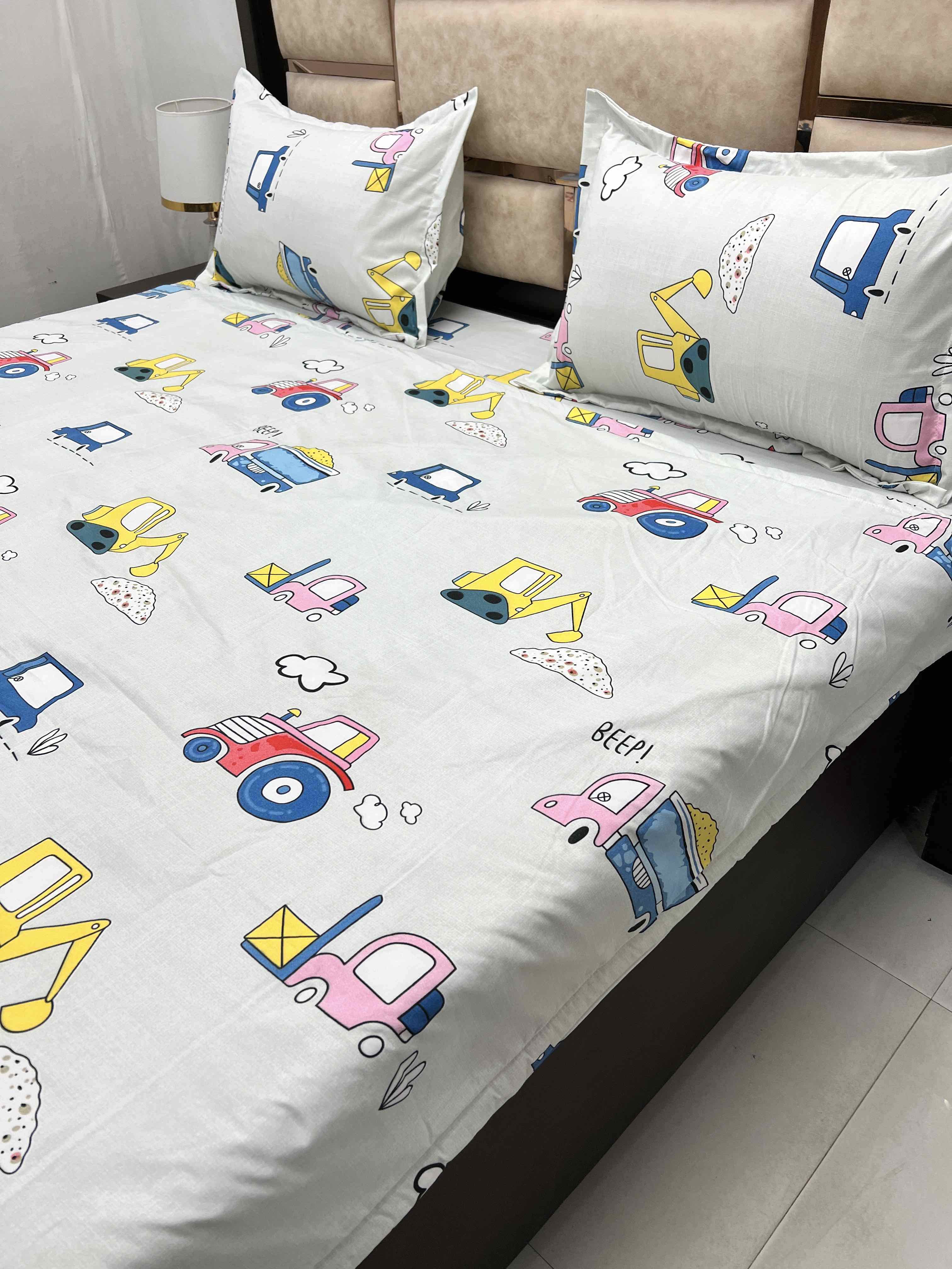Coddle Collection Pure Decor Polycotton 110 GSM King Size Kids Reversible Double Bed Comforter (221X246) with Polycotton 110 GSM Queen Size Kids Bedsheet (228X254) for Double Bed with 2 Pillow Covers (43X68)