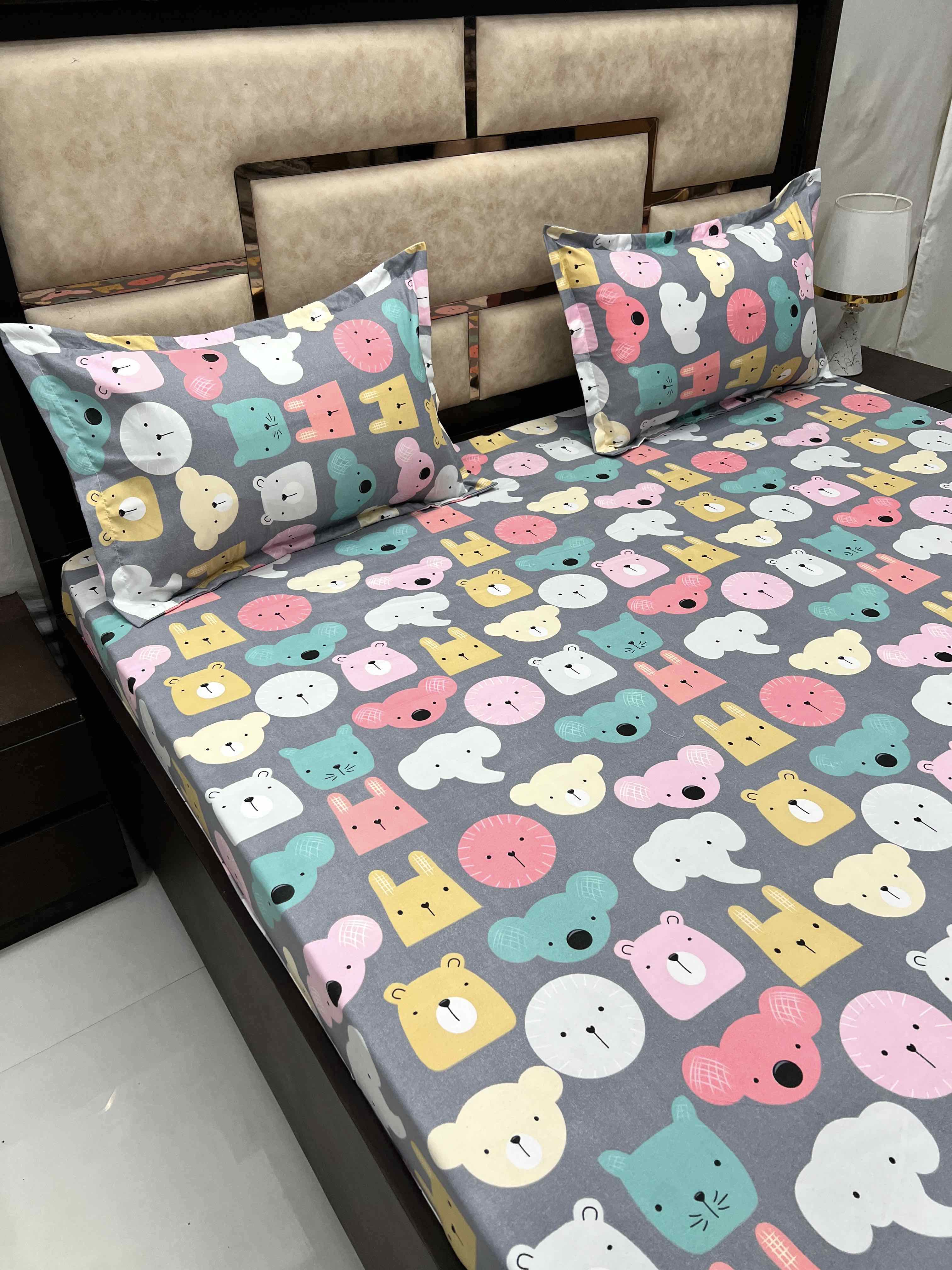 Kids Collection Pure Decor Poly Cotton 110 GSM Queen Size Double Bedsheet (228X254) with Two Pillow Covers (43X68)