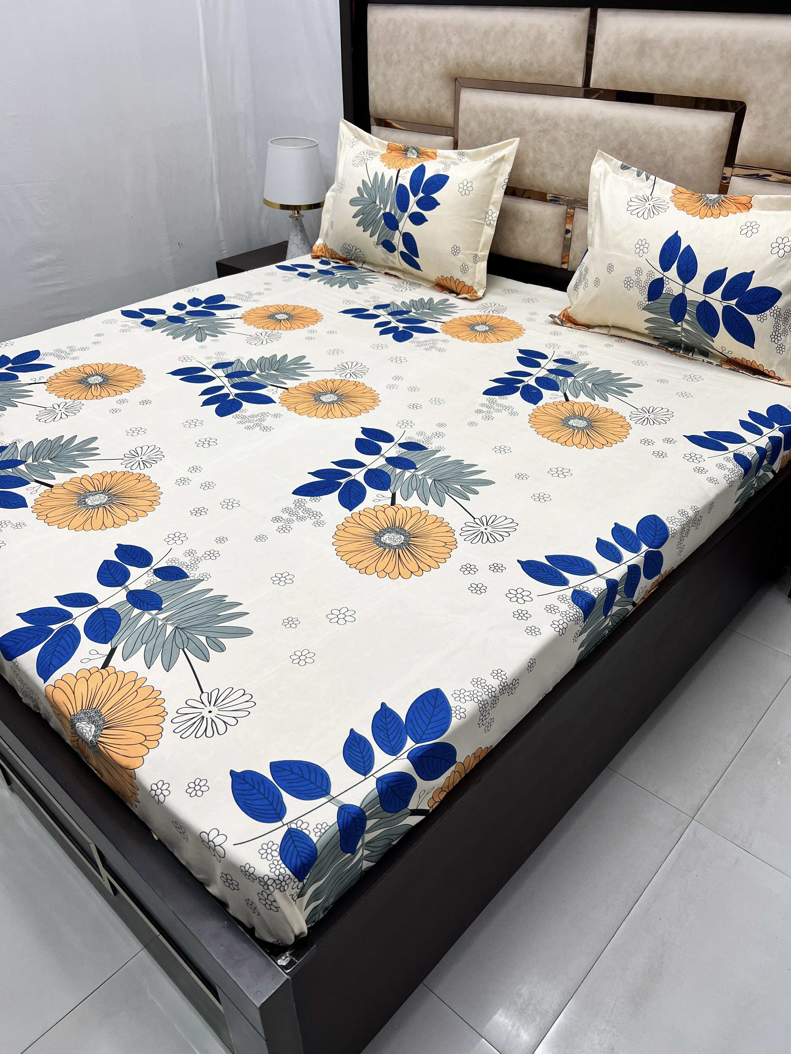 Castle Collection Pure Decor Poly Cotton 130 GSM King Size Fitted Bedsheet (182X182) with Two Pillow Covers (43X68)
