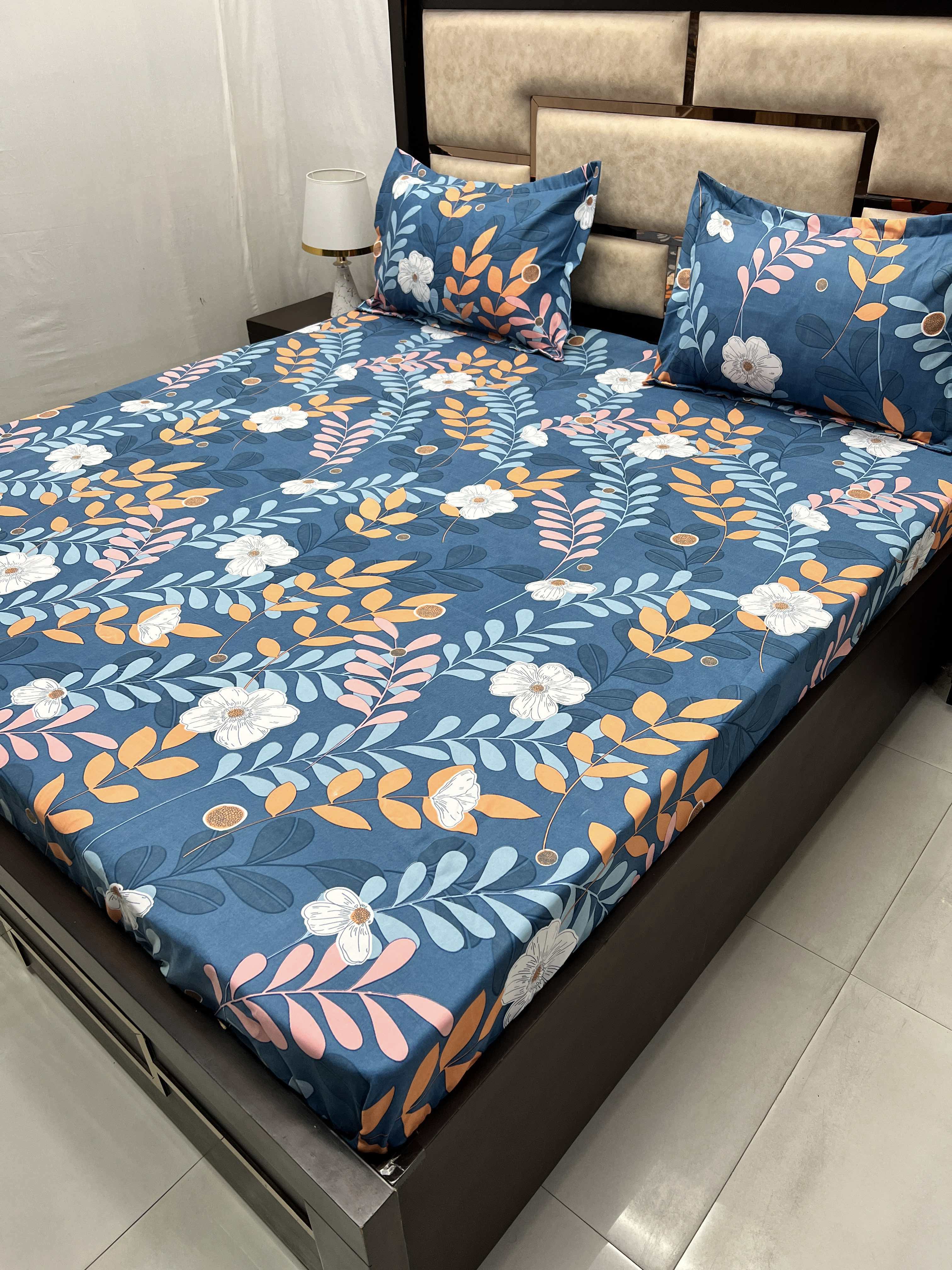 Amulya Collection Pure Decor Poly Cotton 130 GSM Queen Size Double Bedsheet (228X254) with Two Pillow Covers (43X68)