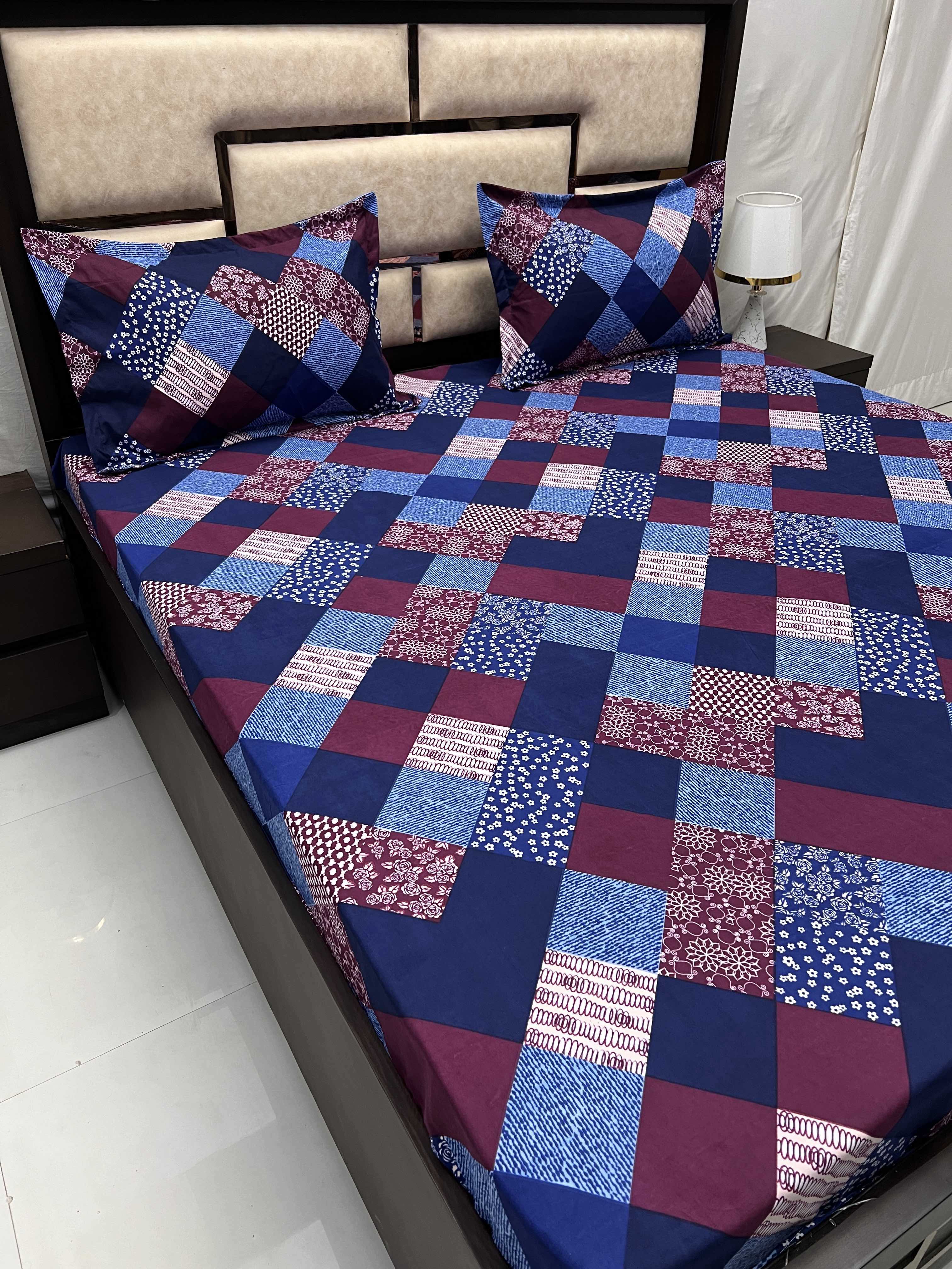 Amulya Collection Pure Decor Poly Cotton 130 GSM Queen Size Double Bedsheet (228X254) with Two Pillow Covers (43X68)