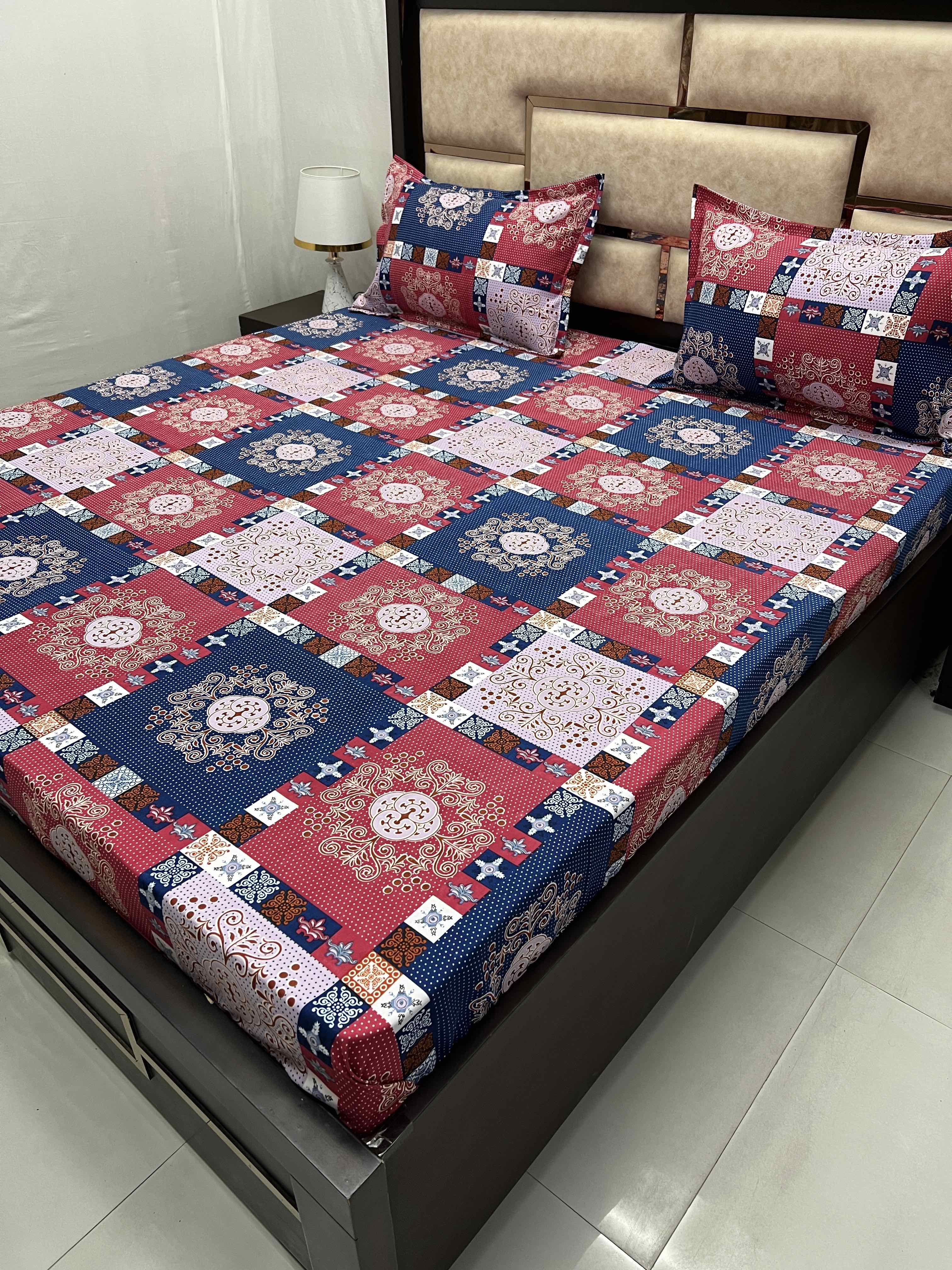 Amulya Collection Pure Decor Poly Cotton 130 GSM Queen Size Double Bedsheet (228X254) with Two Pillow Covers (43X68)