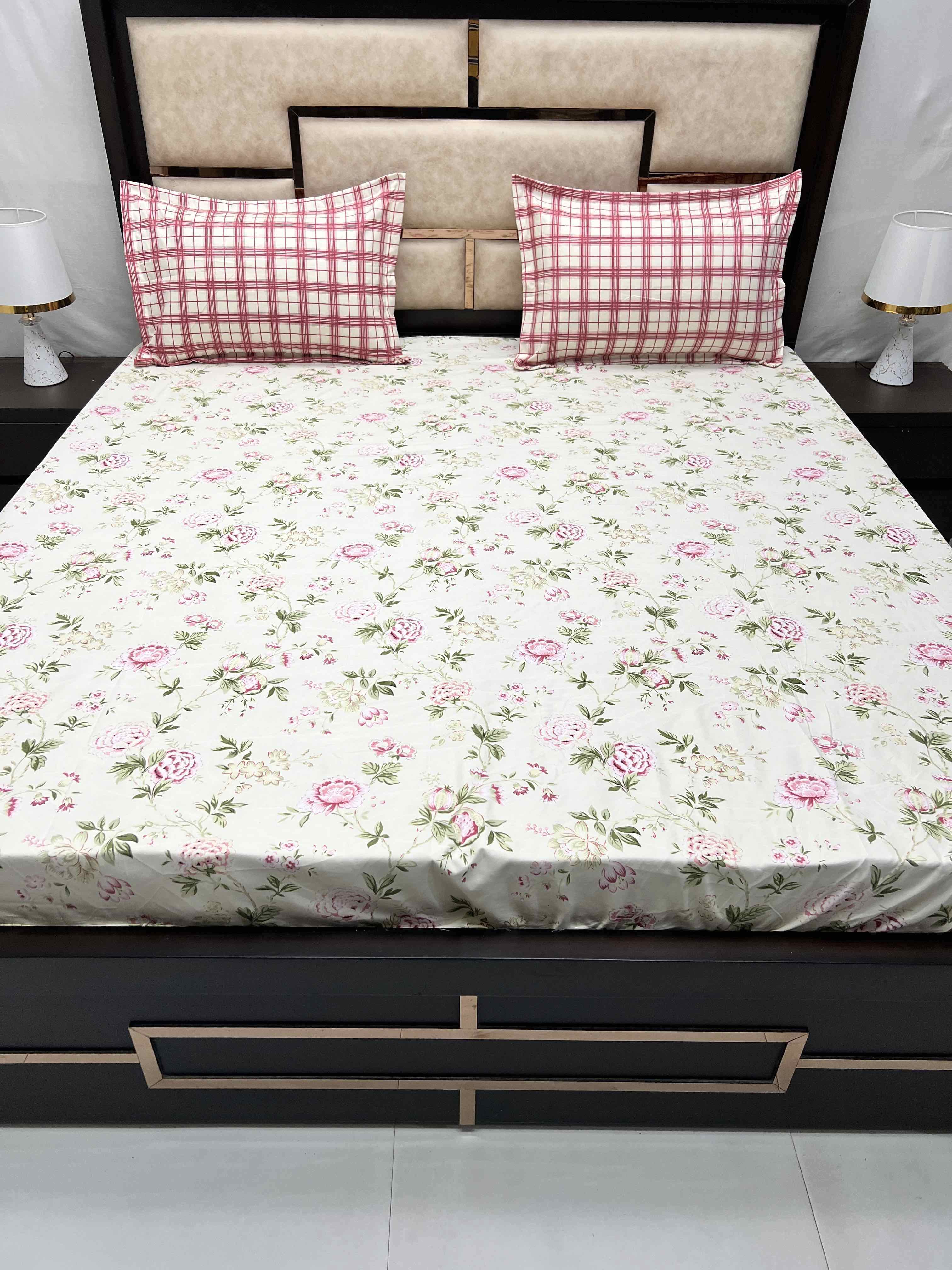 A-3453 - Poly Cotton 130 GSM King Size Double Bedsheet (274X274) with Two Pillow Covers (50X76)