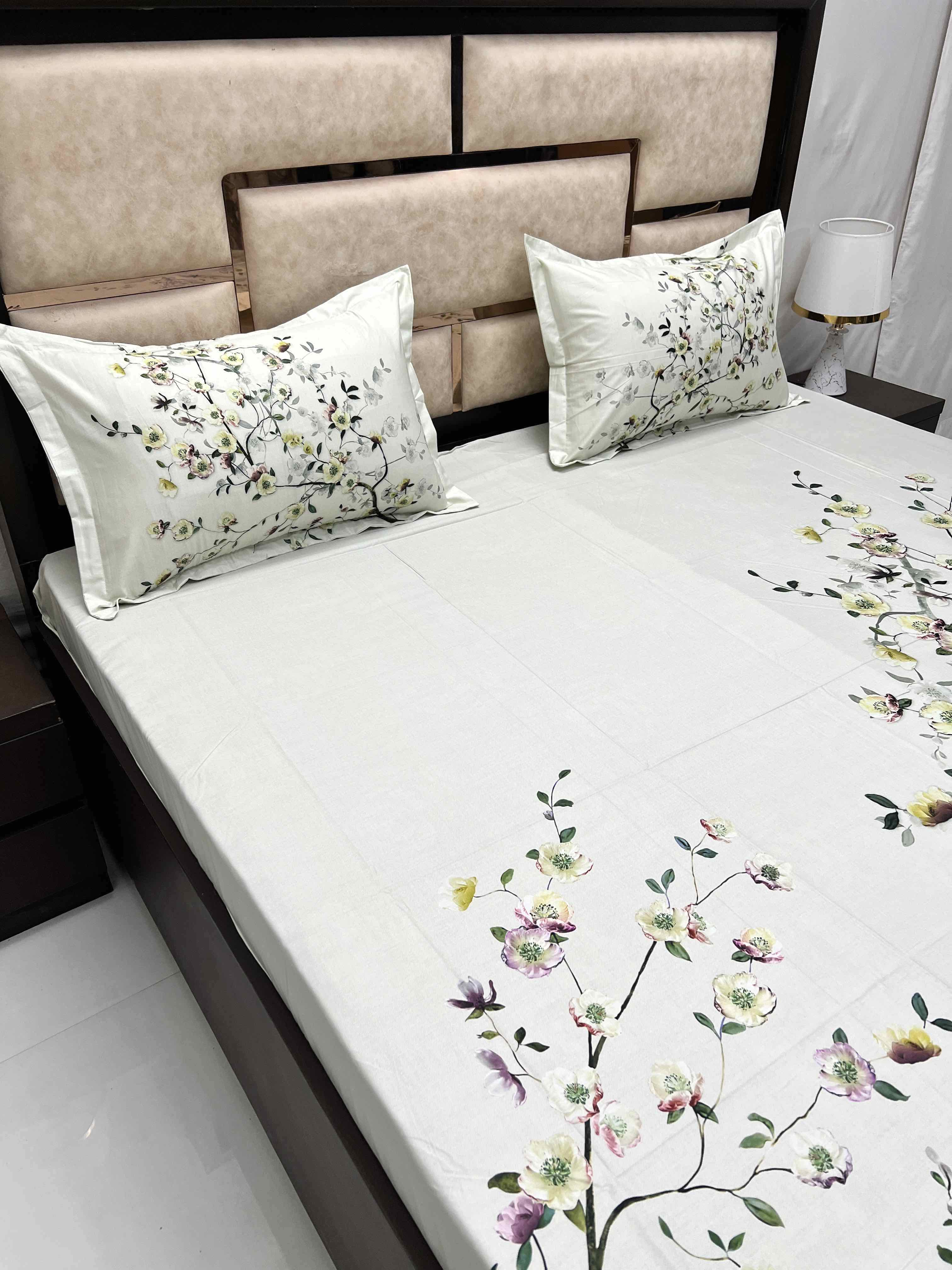 Majestic Collection Pure Decor Pure Cotton 300 TC King Size Digital Print Double Bedsheet (274X274) with Two Pillow Covers (50X76)