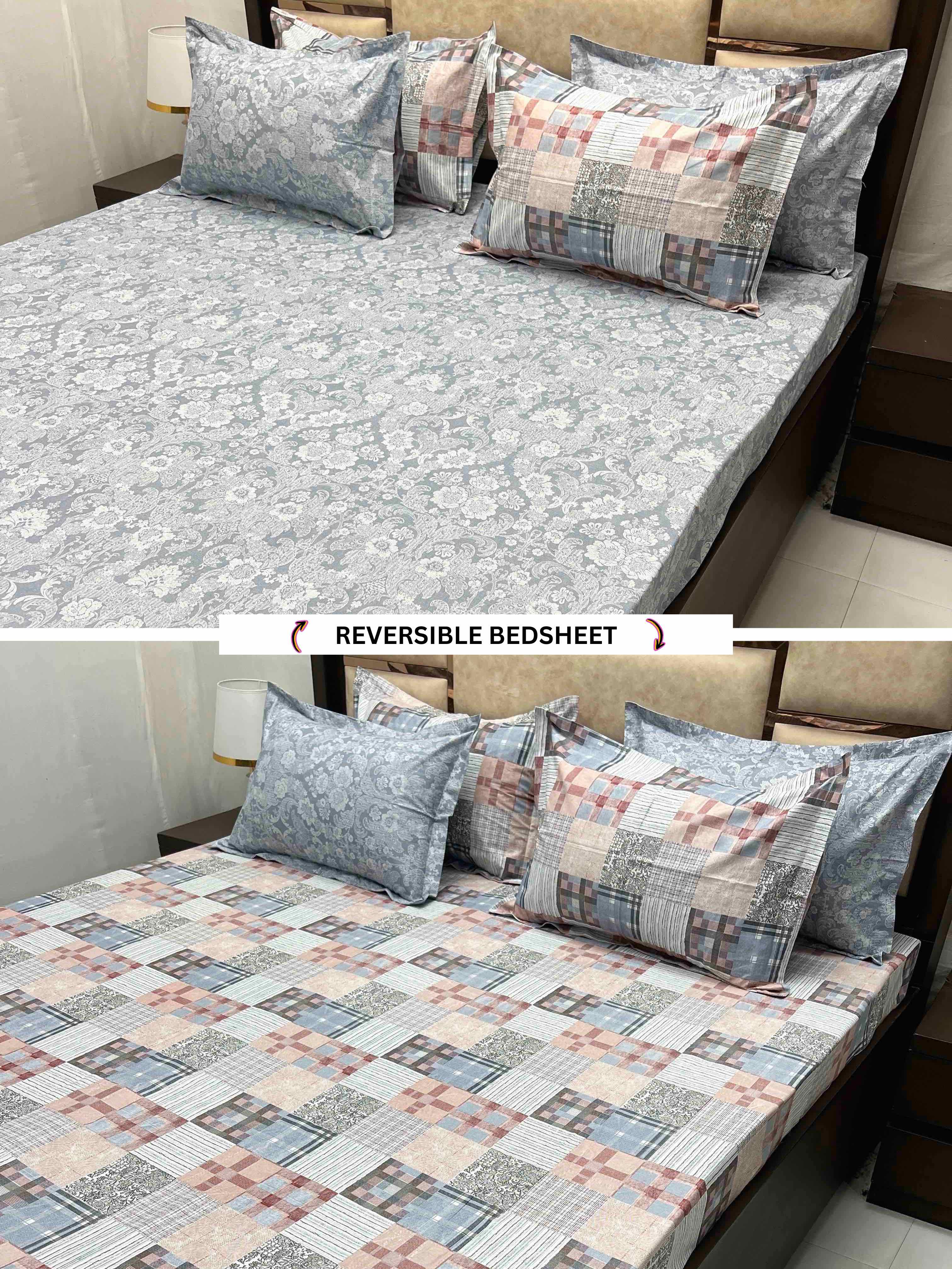 Swap Collection Pure Decor Pure Cotton 300 TC King Size Reversible Double Bedsheet (274X274) with Four Pillow Covers (50X76)