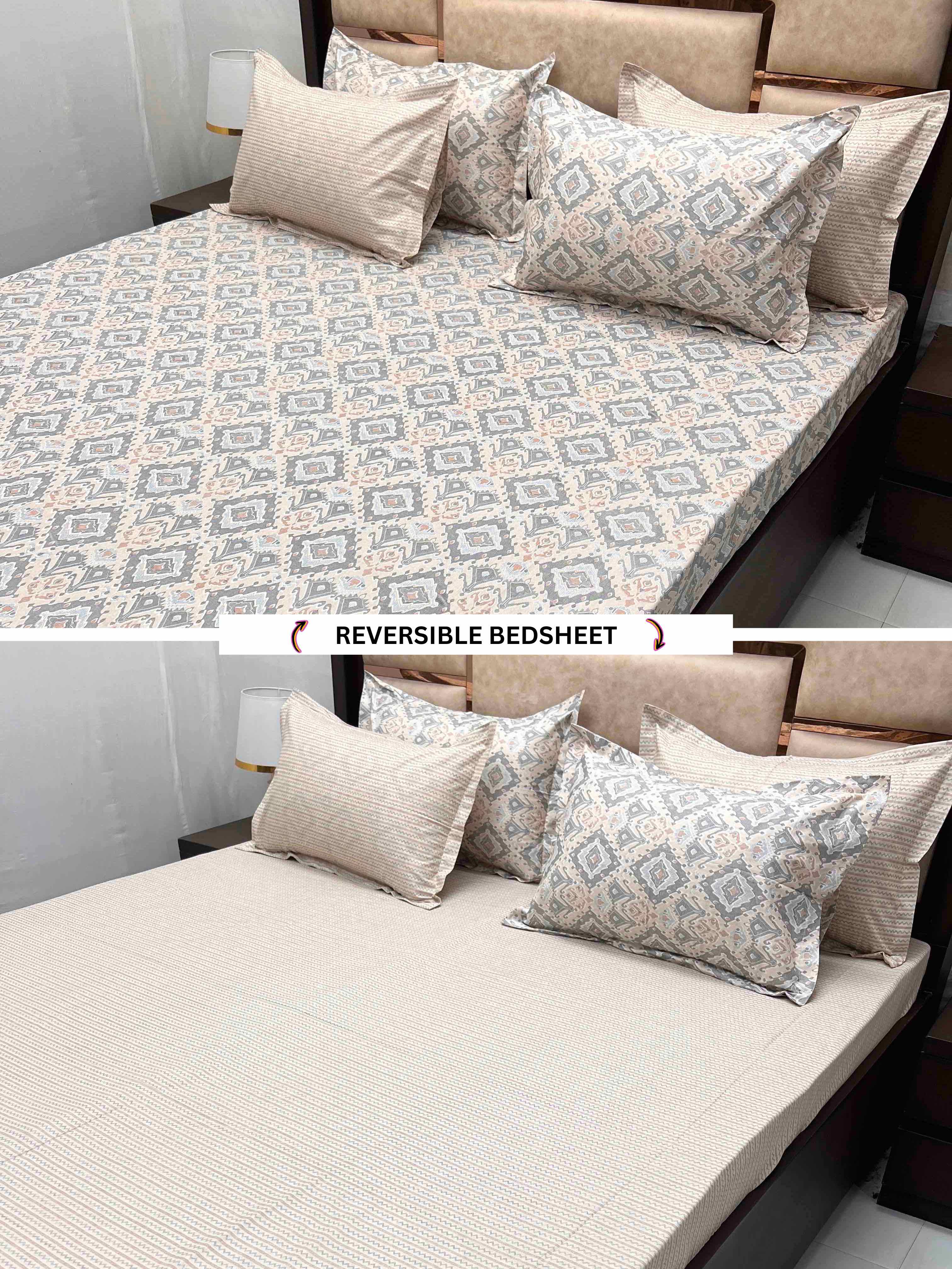 Swap Collection Pure Decor Pure Cotton 300 TC King Size Reversible Double Bedsheet (274X274) with Four Pillow Covers (50X76)