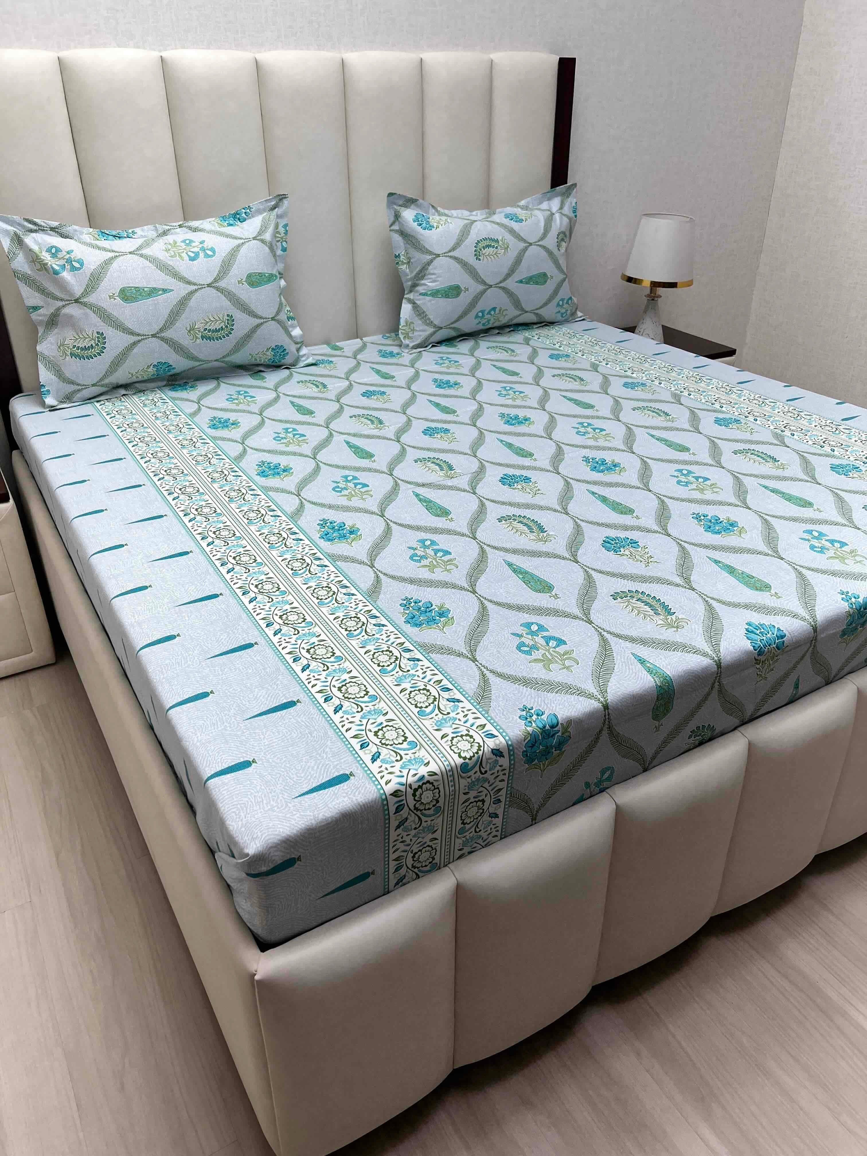 A-4811 - Pure Cotton 250 TC Queen Size Double Bedsheet (228X254) with Two Pillow Covers (43X68)