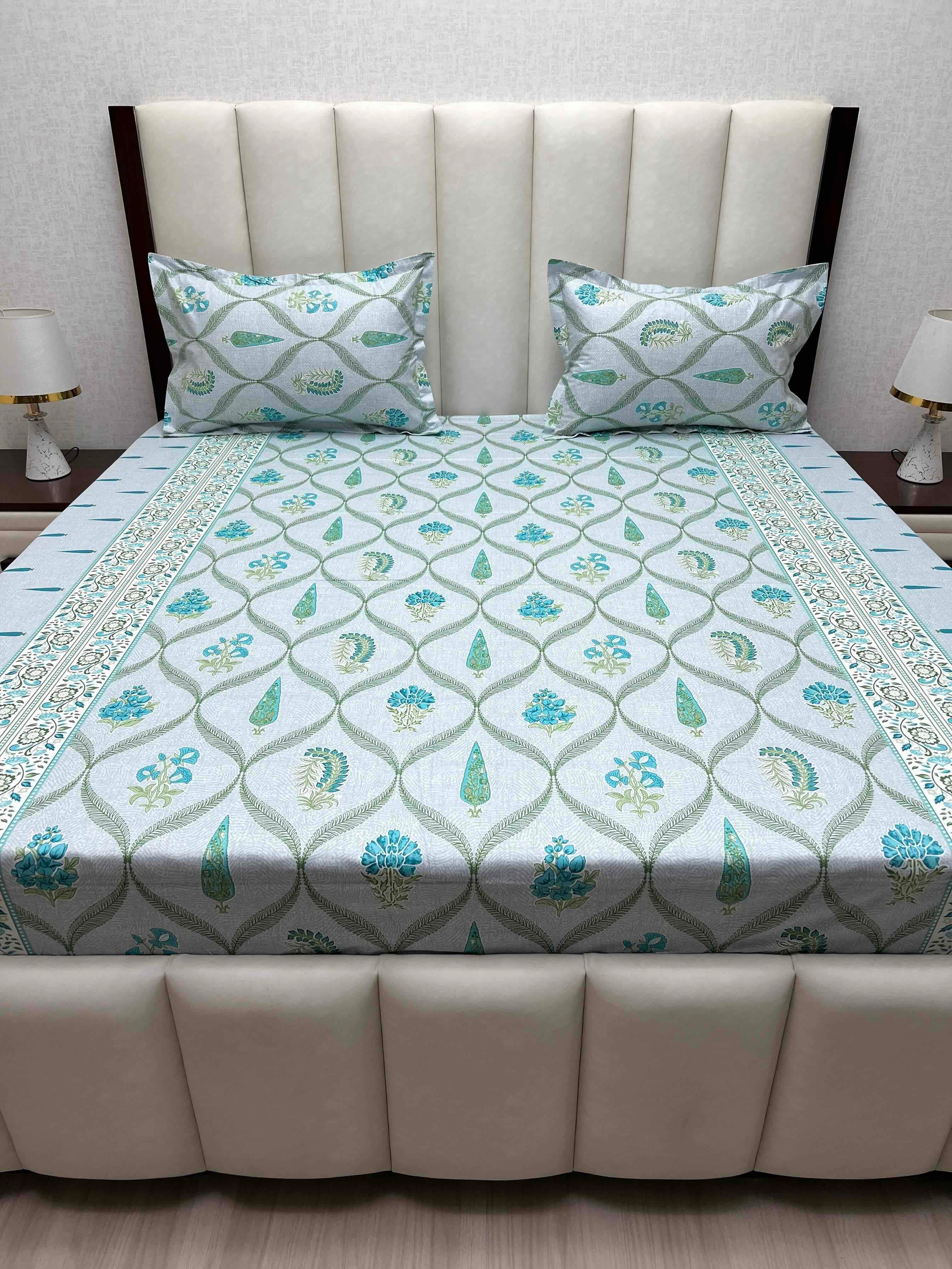 A-4811 - Pure Cotton 250 TC Queen Size Double Bedsheet (228X254) with Two Pillow Covers (43X68)