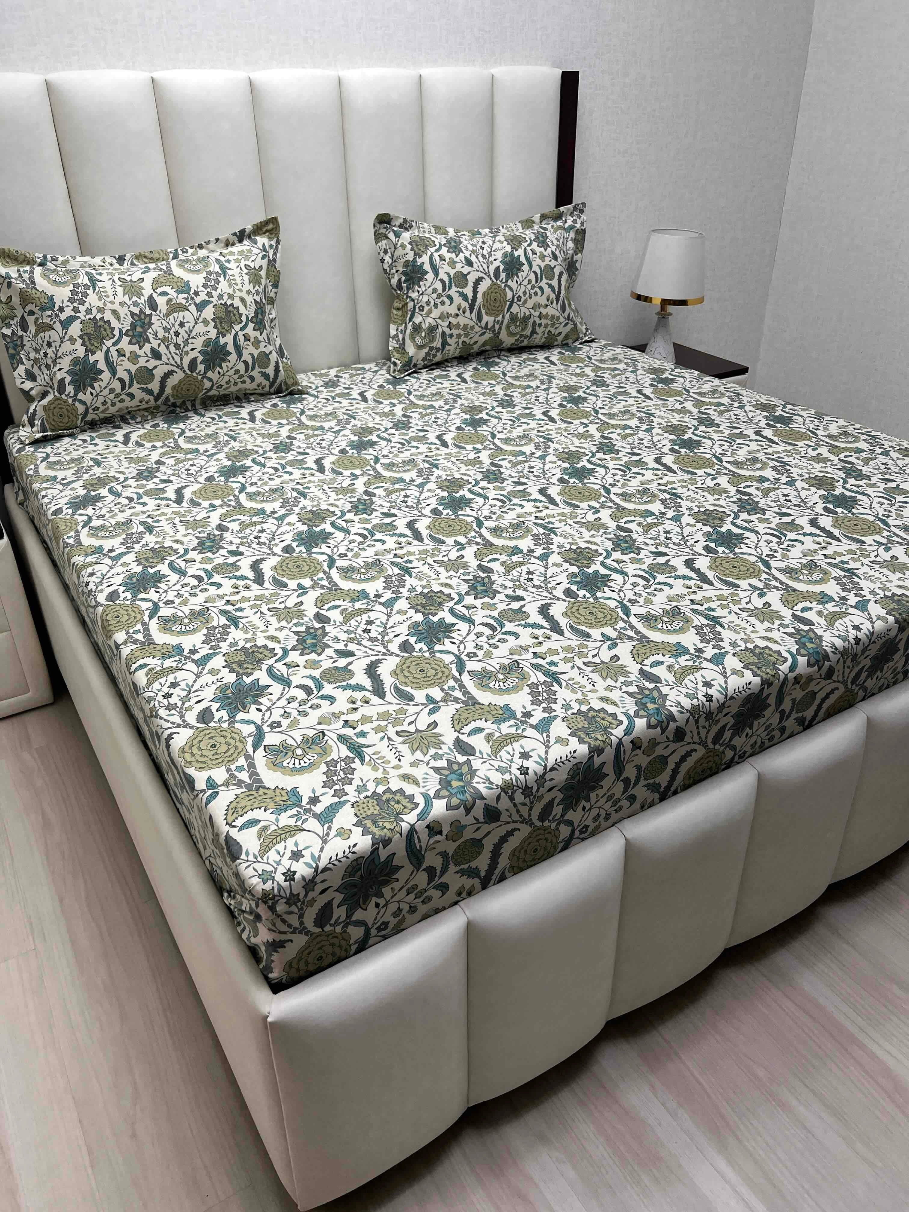 A-4832 - Pure Cotton 250 TC Queen Size Double Bedsheet (228X254) with Two Pillow Covers (43X68)