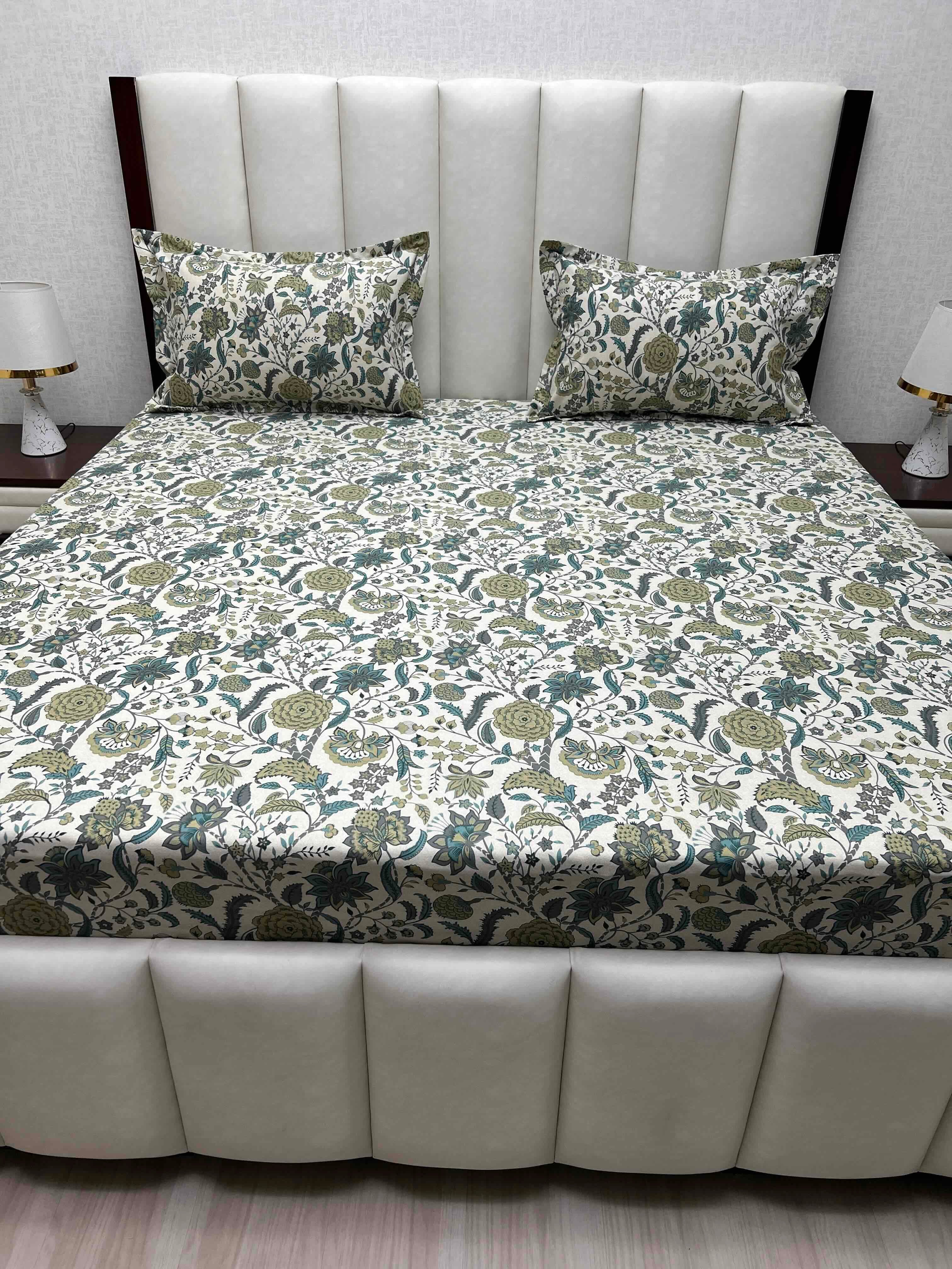 A-4832 - Pure Cotton 250 TC Queen Size Double Bedsheet (228X254) with Two Pillow Covers (43X68)