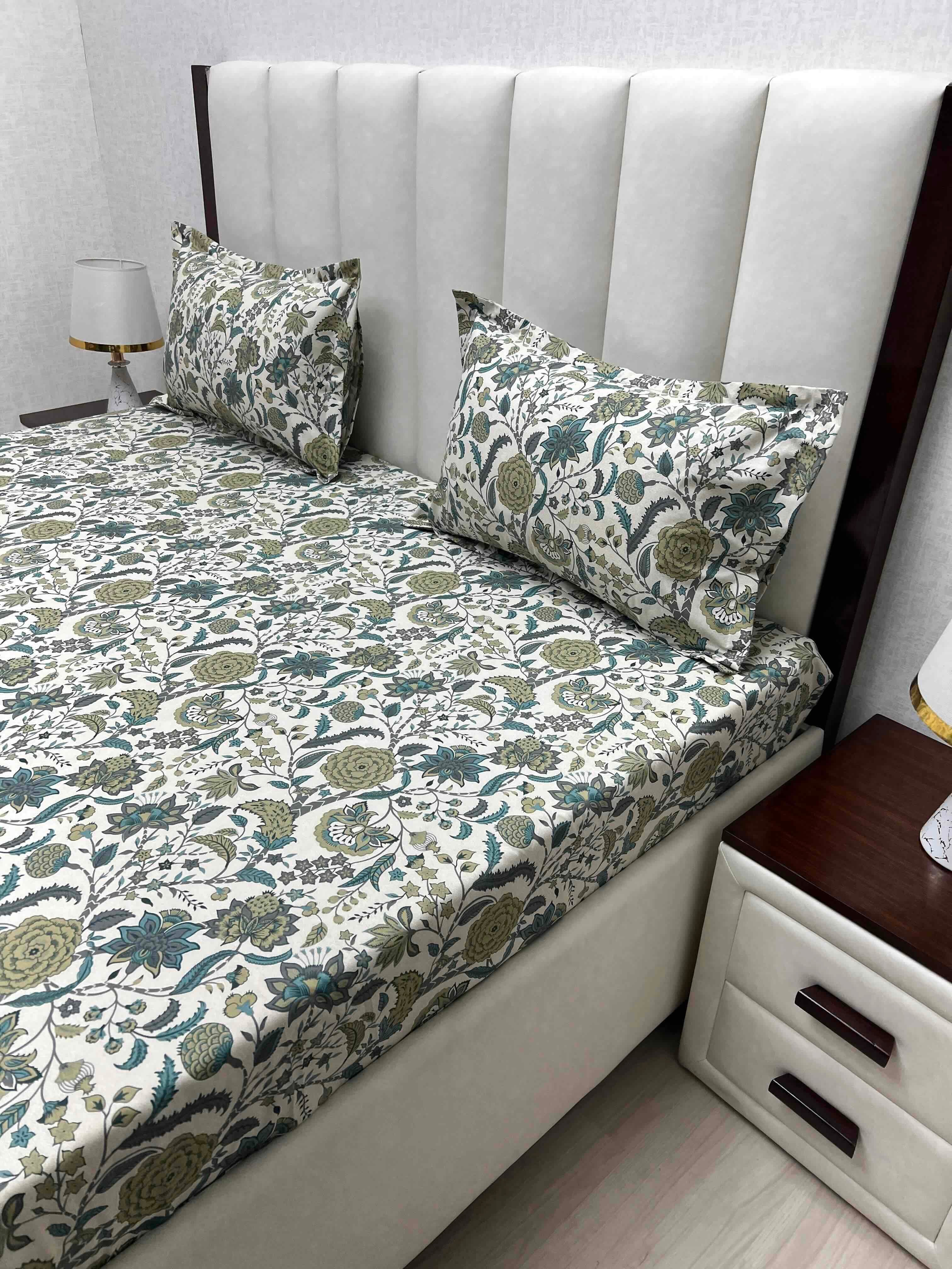 A-4832 - Pure Cotton 250 TC Queen Size Double Bedsheet (228X254) with Two Pillow Covers (43X68)