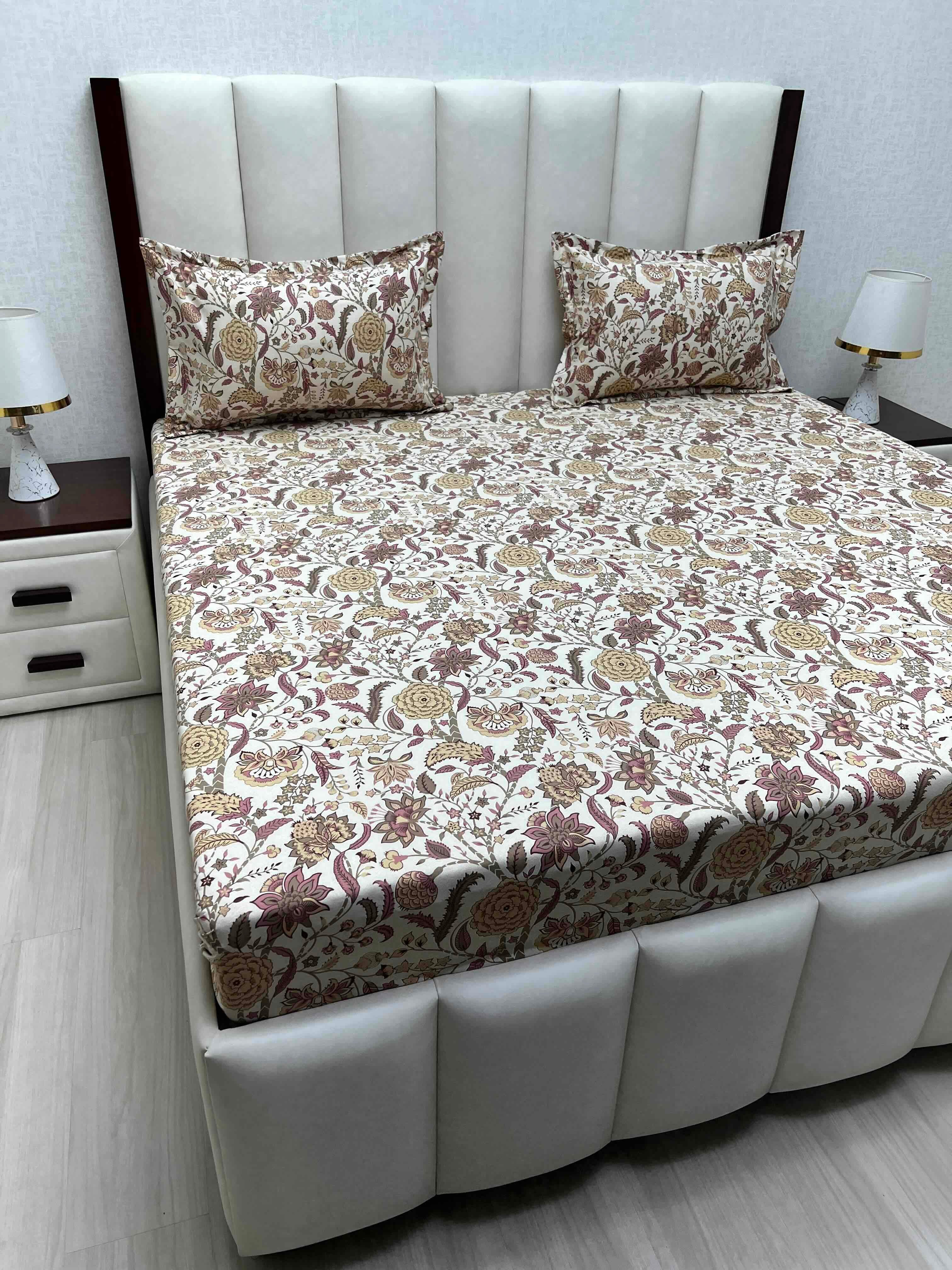 A-4833 - Pure Cotton 250 TC Queen Size Double Bedsheet (228X254) with Two Pillow Covers (43X68)