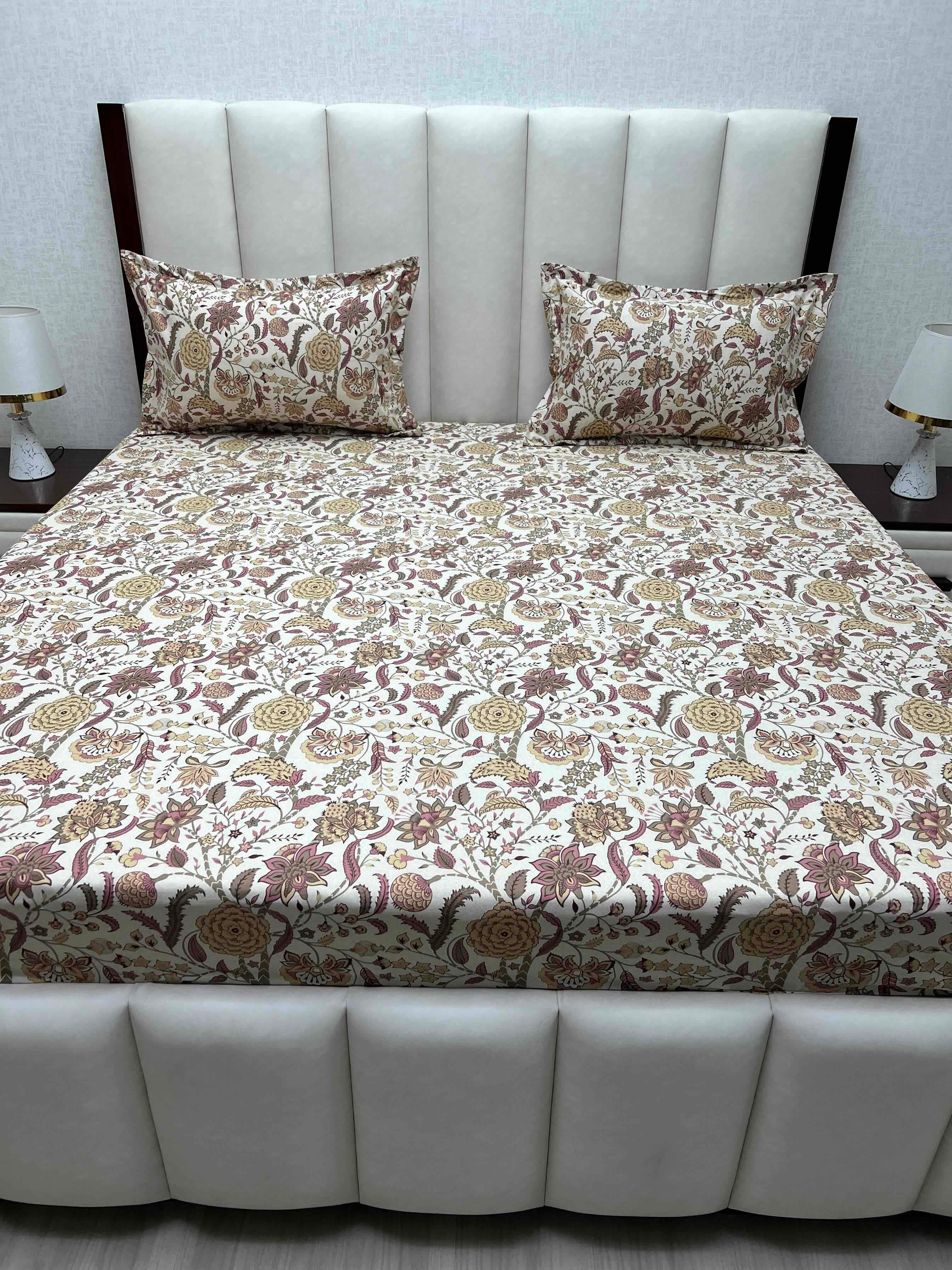 A-4833 - Pure Cotton 250 TC Queen Size Double Bedsheet (228X254) with Two Pillow Covers (43X68)